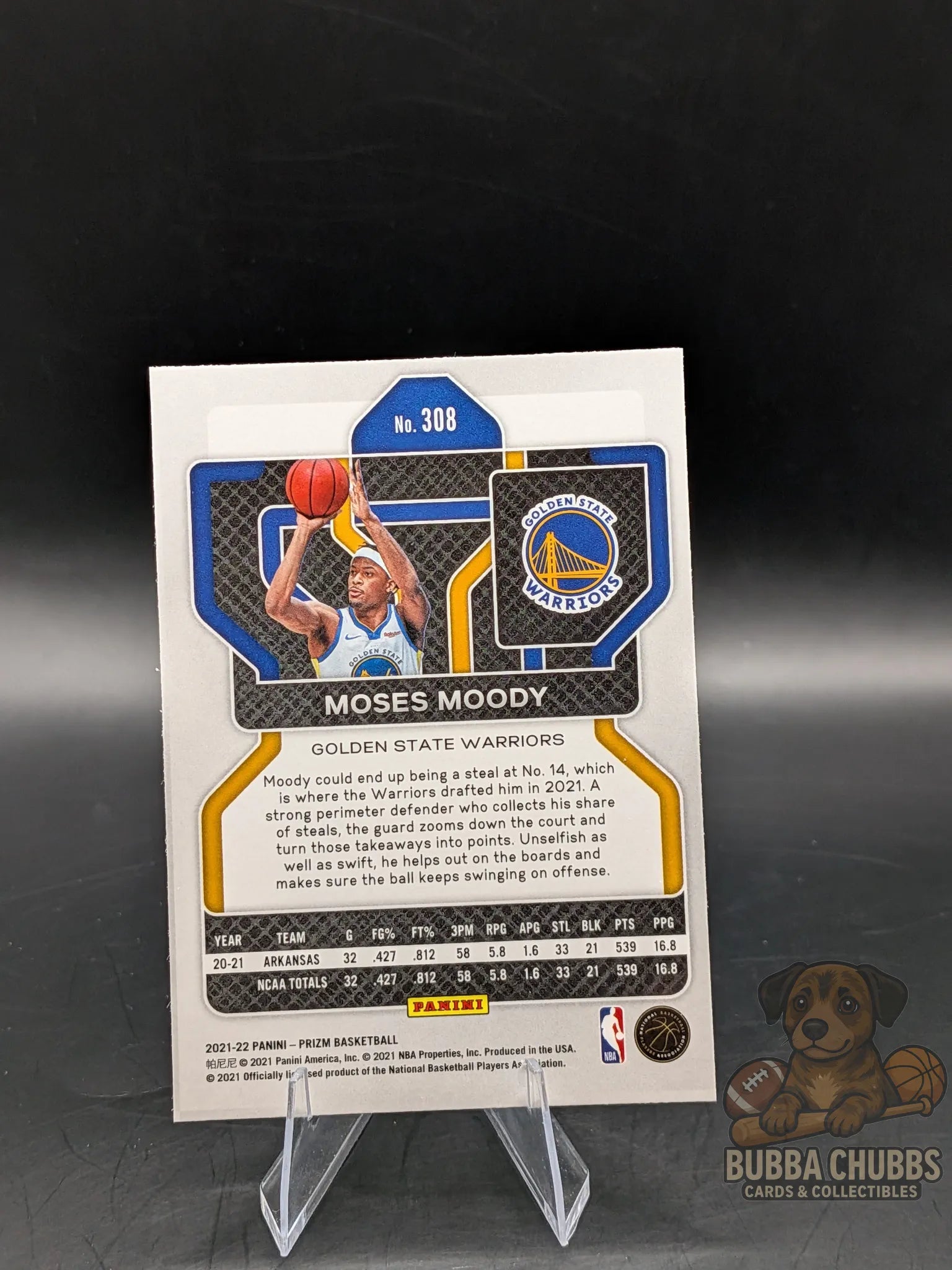 Basketball trading card of Moses Moody of the Golden State Warriors panini prizm rookie card