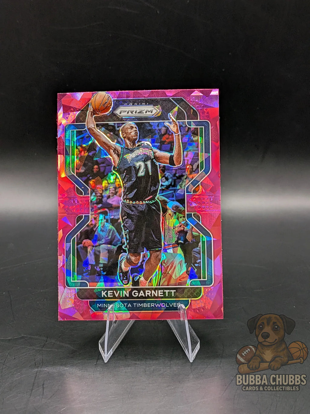 basketball trading card of Kevin Garnett of the Minnesota timberwolves panini prizm pink pulsar parallel