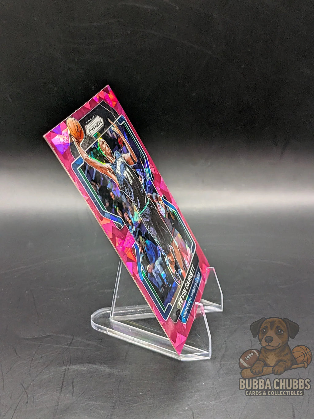 basketball trading card of Kevin Garnett of the Minnesota timberwolves panini prizm pink pulsar parallel