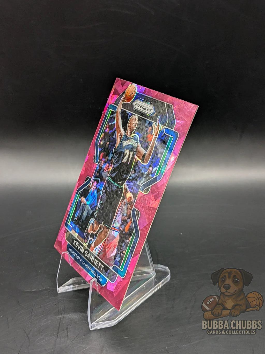 basketball trading card of Kevin Garnett of the Minnesota timberwolves panini prizm pink pulsar parallel
