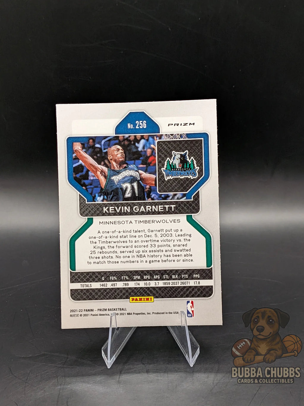 basketball trading card of Kevin Garnett of the Minnesota timberwolves panini prizm pink pulsar parallel