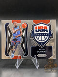 Basketball trading card of Kevin Durant with USA Basketball insert silver parallel panini prizm