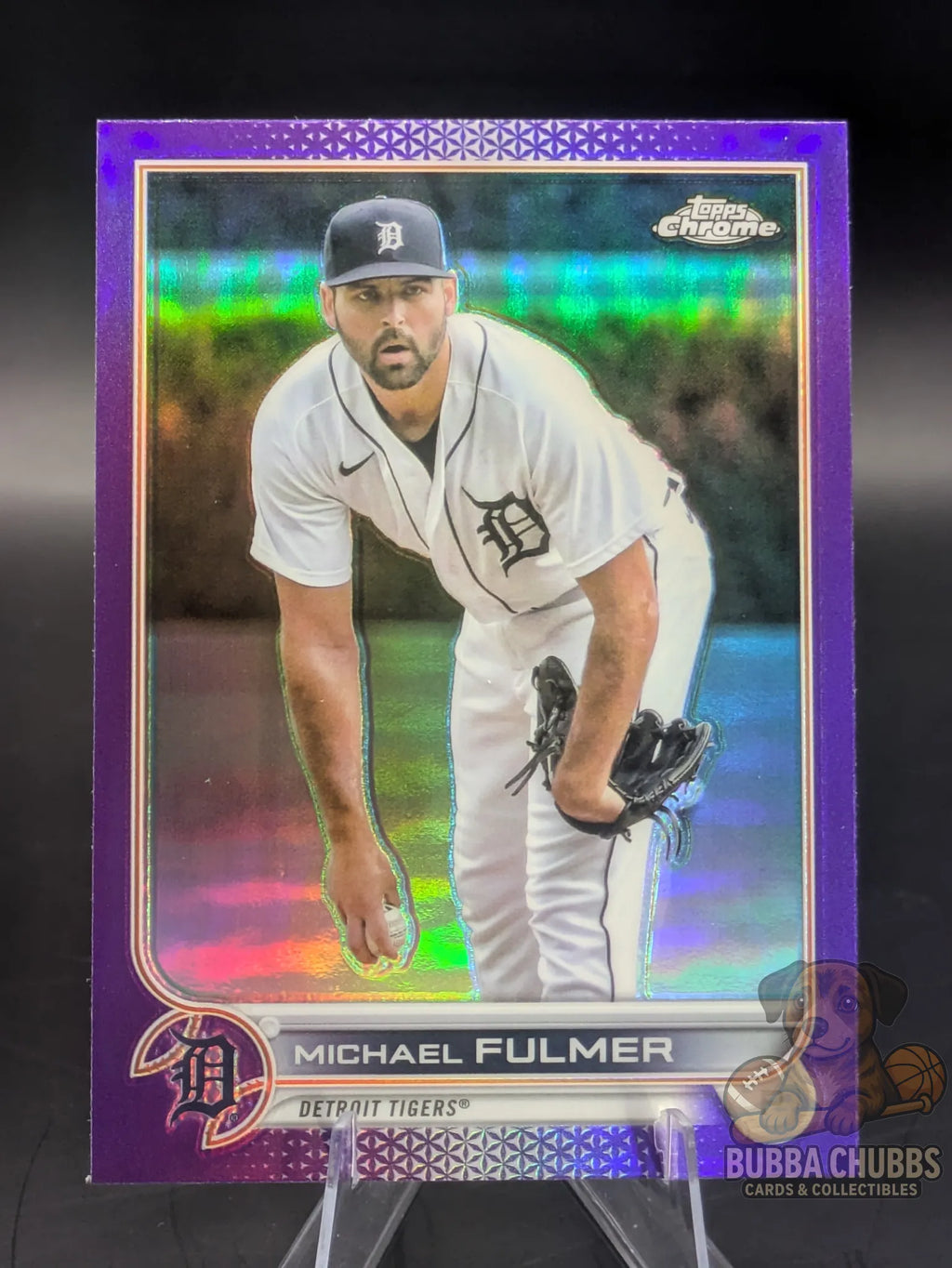 Baseball trading card featuring Michael Fulmer of the Detroit Tigers topps chrome update series purple parallel