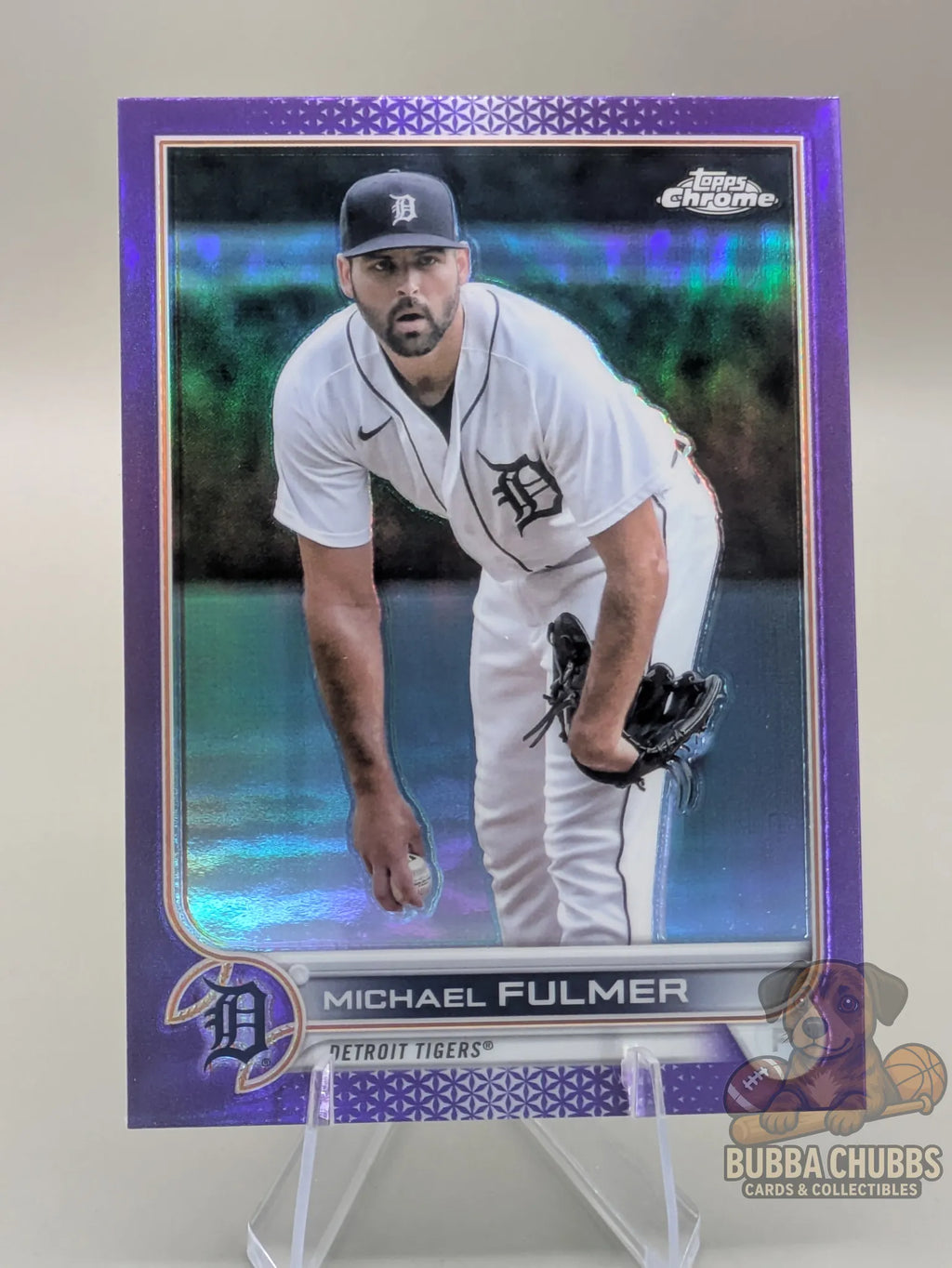 Baseball trading card featuring Michael Fulmer of the Detroit Tigers topps chrome update series purple parallel