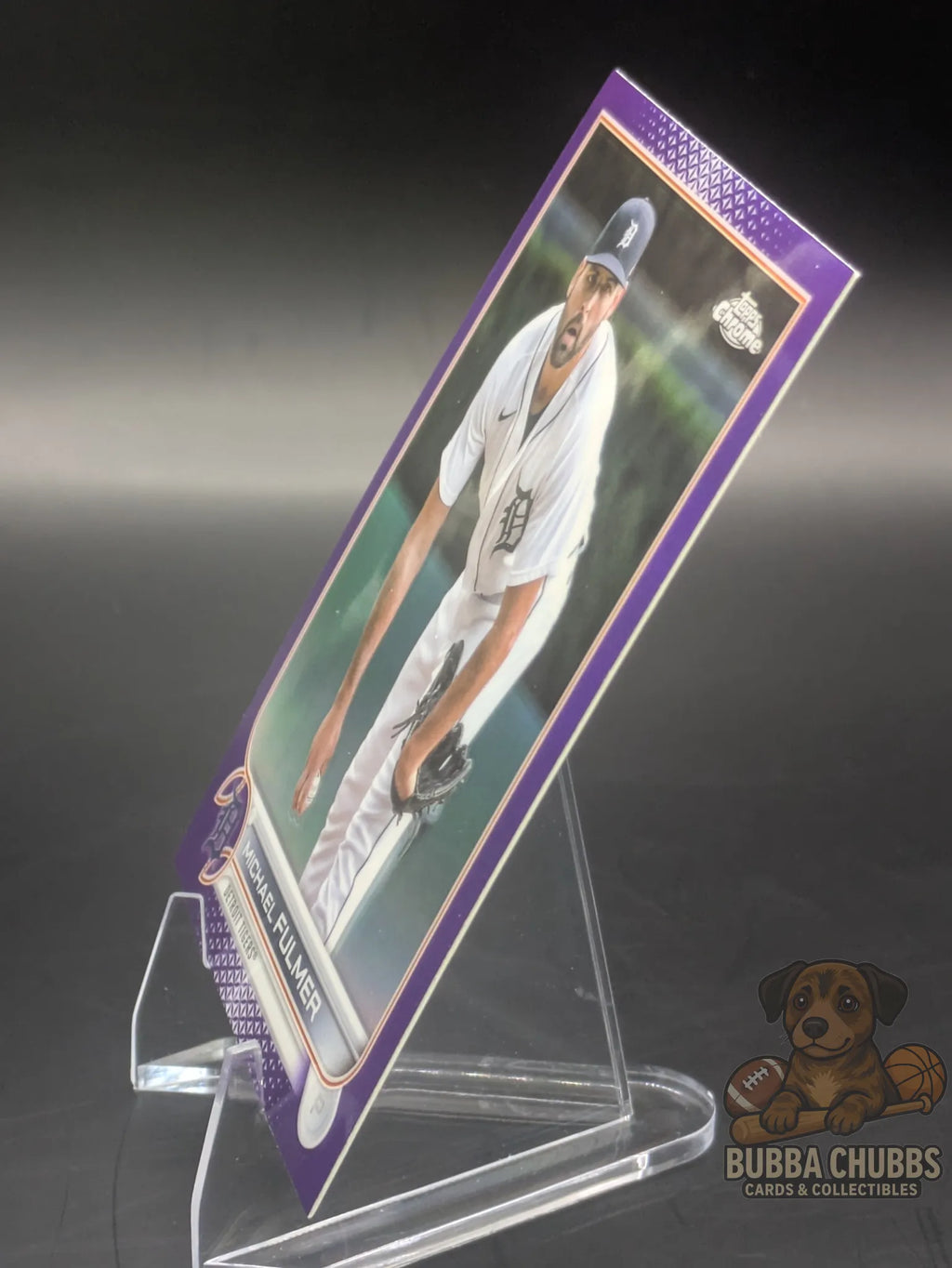 Baseball trading card featuring Michael Fulmer of the Detroit Tigers topps chrome update series purple parallel