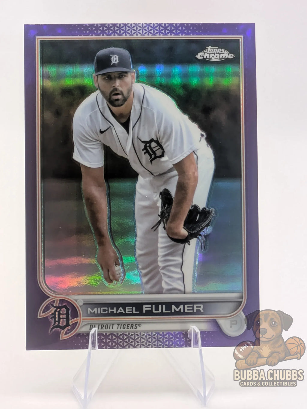 Baseball trading card featuring Michael Fulmer of the Detroit Tigers topps chrome update series purple parallel