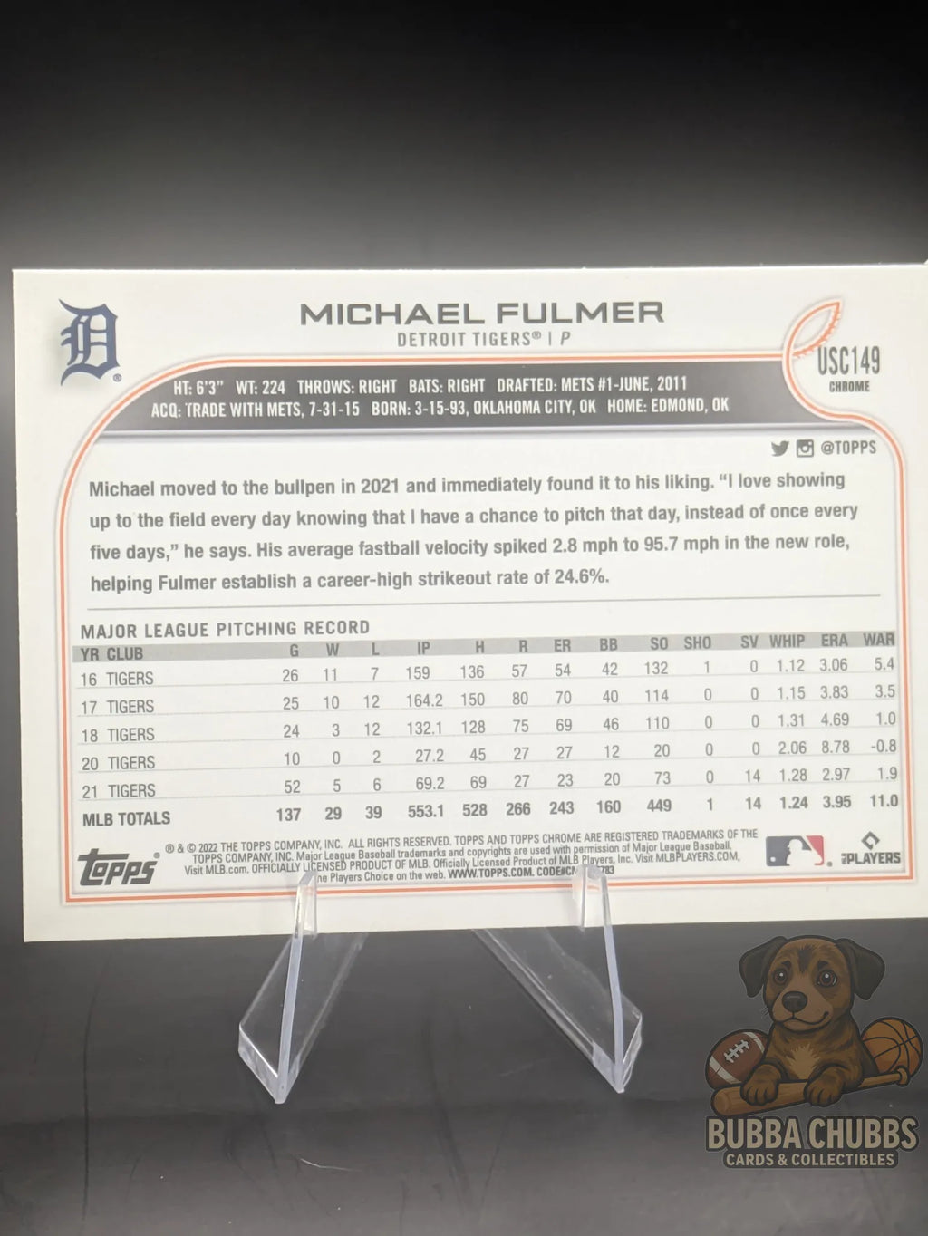 Baseball trading card featuring Michael Fulmer of the Detroit Tigers topps chrome update series purple parallel