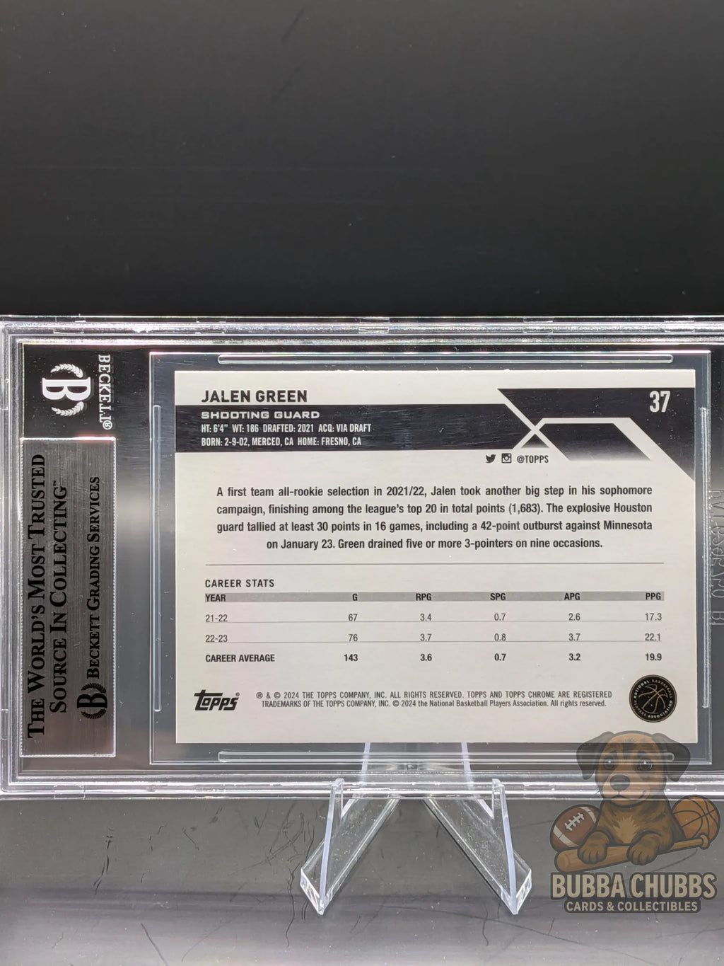 Basketball trading card of Jalen Green topps chrome green refractor parallel BGS graded 8