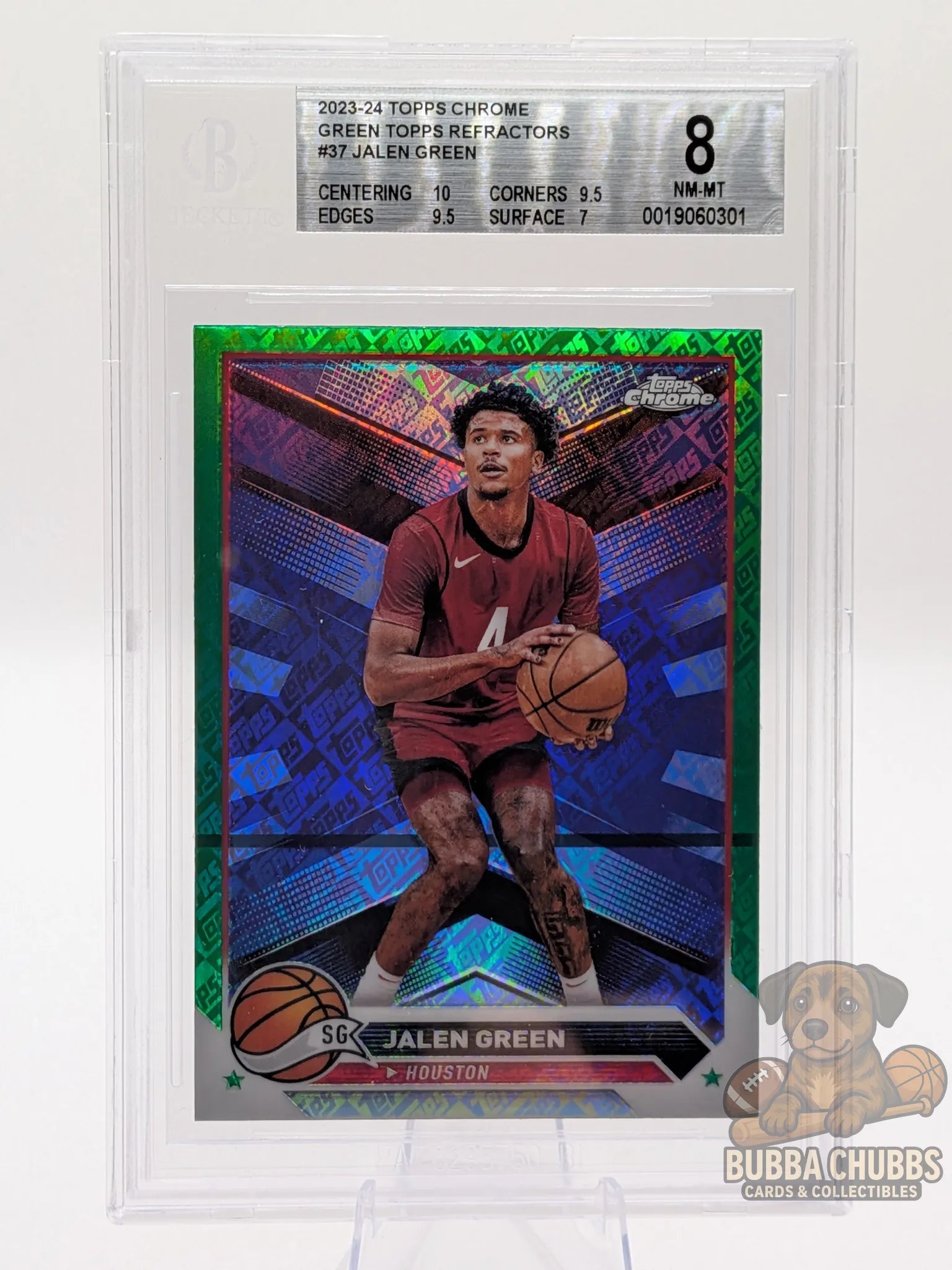 Basketball trading card of Jalen Green topps chrome green refractor parallel BGS graded 8