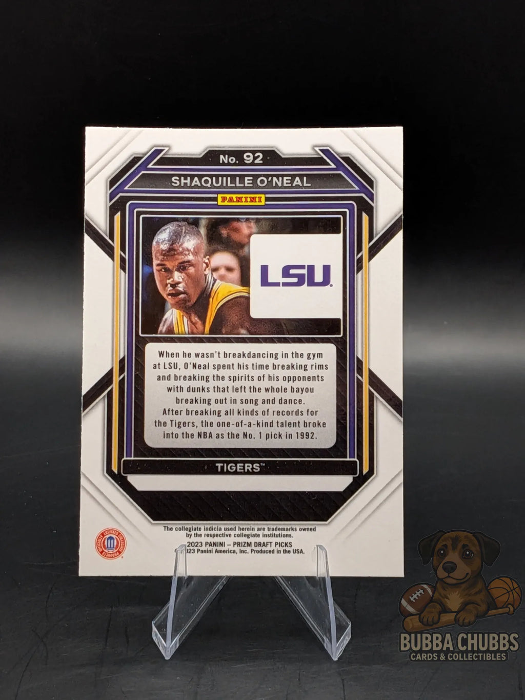 Basketball trading card of Shaquille O'Neal panini prizm draft picks insert LSU 