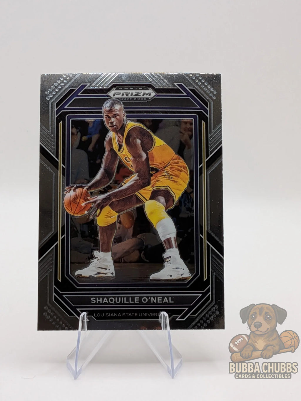 Basketball trading card of Shaquille O'Neal panini prizm draft picks insert LSU 