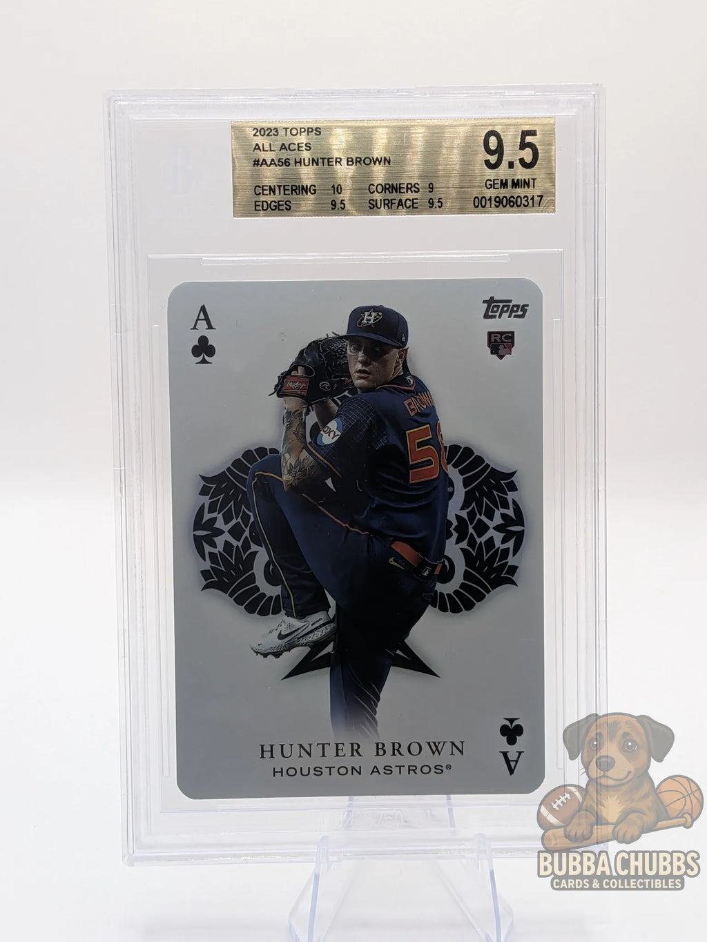 Trading card of Hunter Brown of the Houston Astros topps all aces rookie insert BGS 9.5
