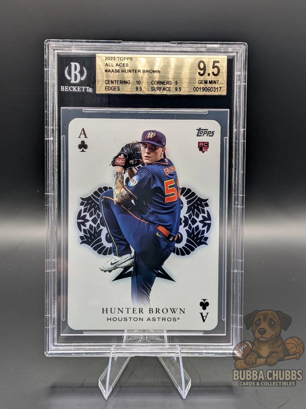 Trading card of Hunter Brown of the Houston Astros topps all aces rookie insert BGS 9.5