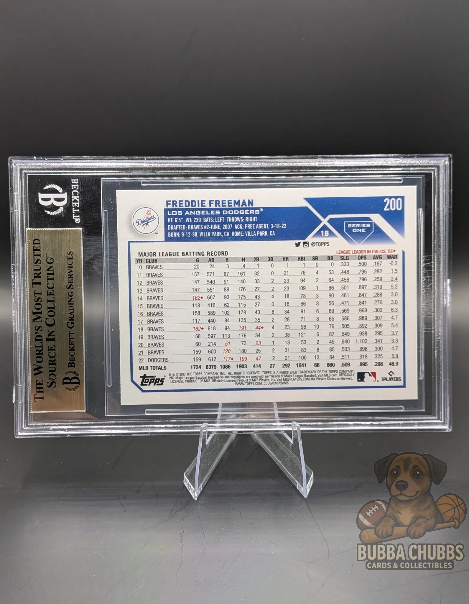 Baseball trading card of Freddie Freeman topps series 1 bgs 9.5 gem mint