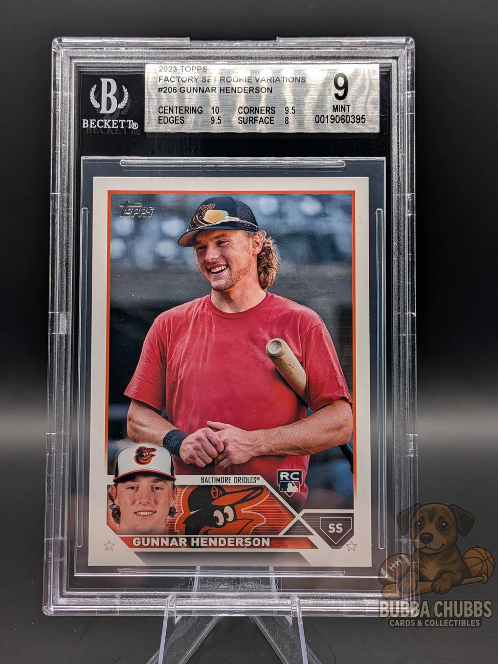Baseball trading card of rookie  Gunnar Henderson topps complete set rookie variations bgs 9 mint