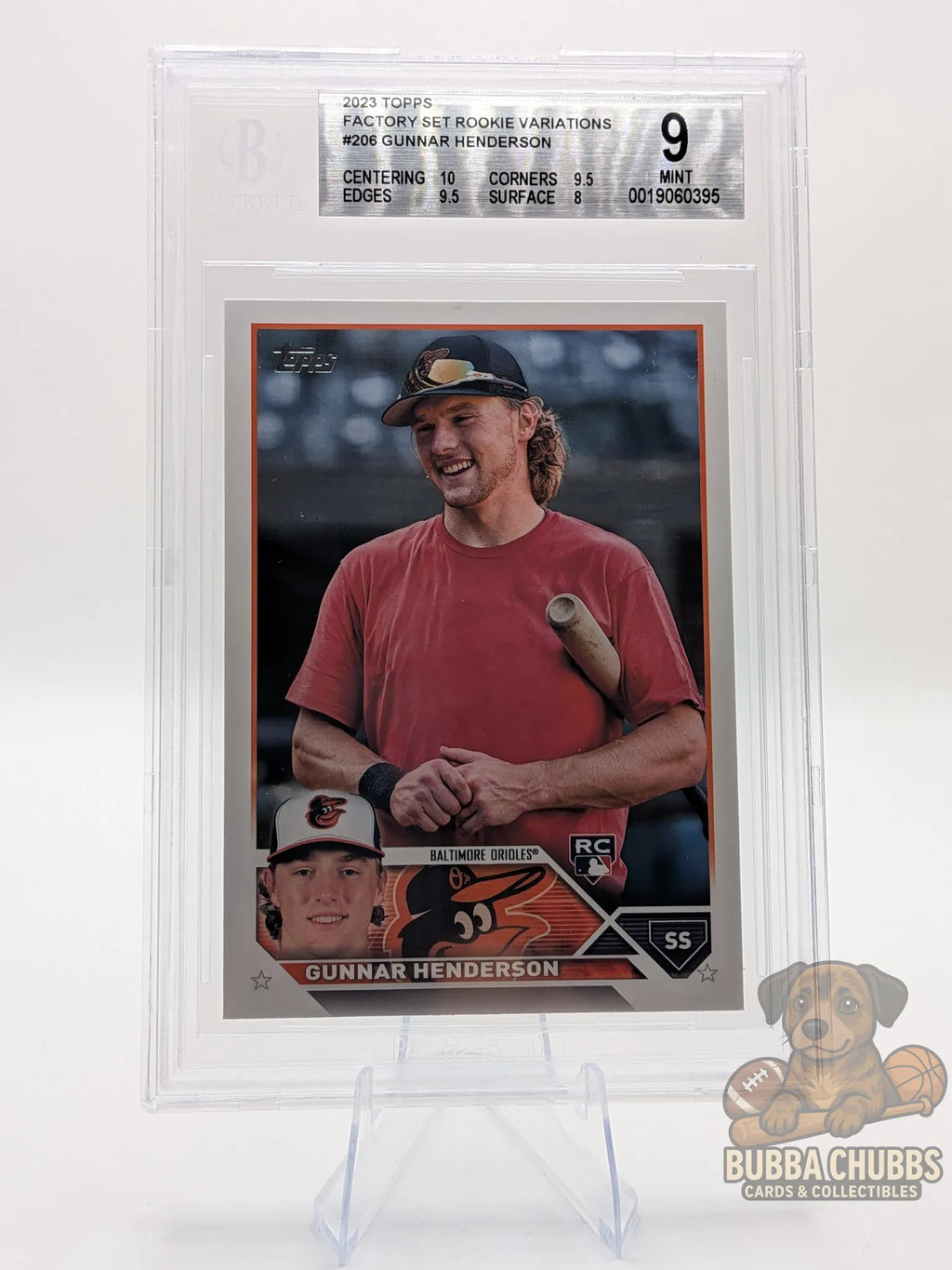 Baseball trading card of rookie  Gunnar Henderson topps complete set rookie variations bgs 9 mint
