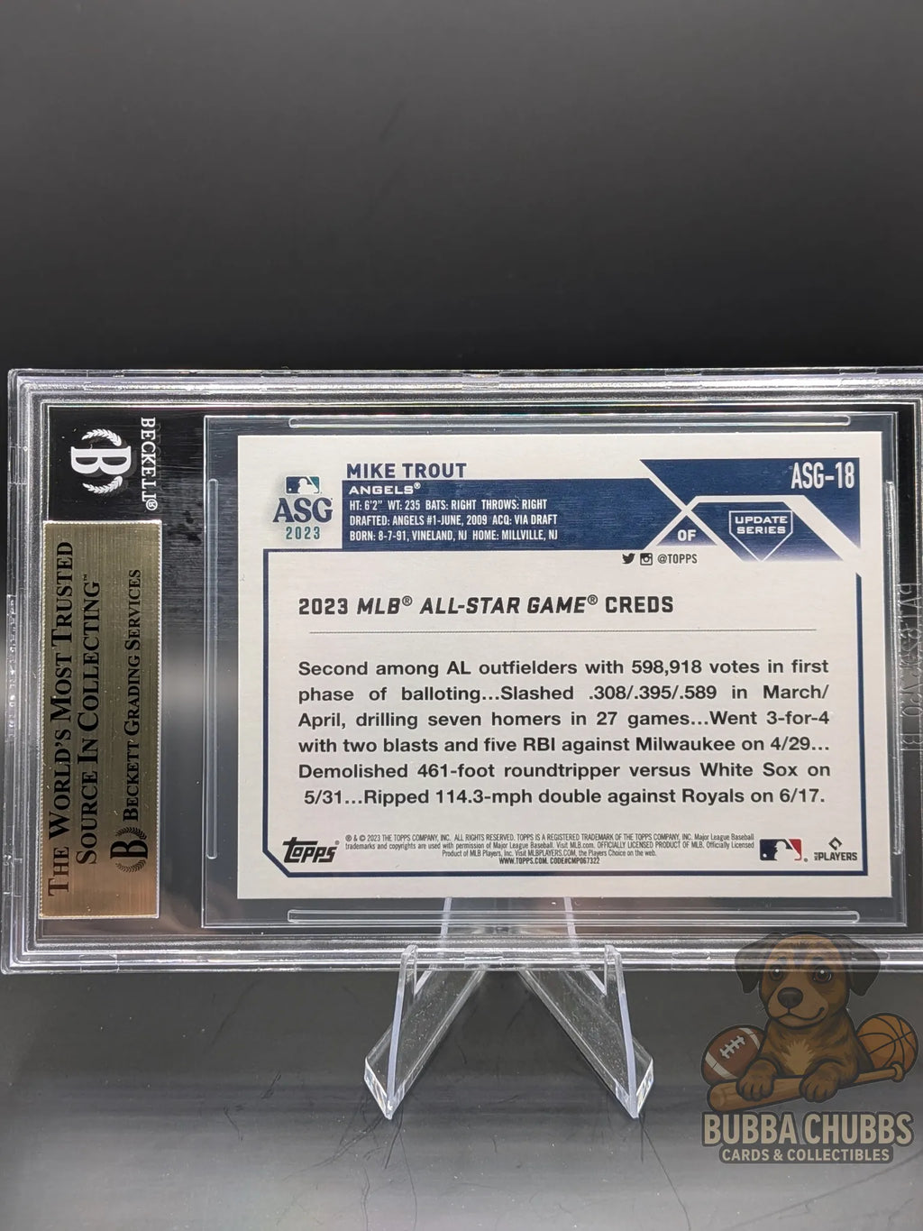 Baseball trading card of Mike Trout Topps Update Series All Star Game Insert BGS 9.5