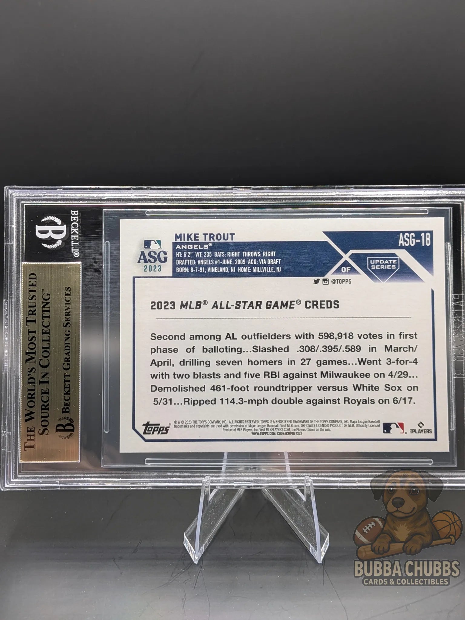 Baseball trading card of Mike Trout Topps Update Series All Star Game Insert BGS 9.5