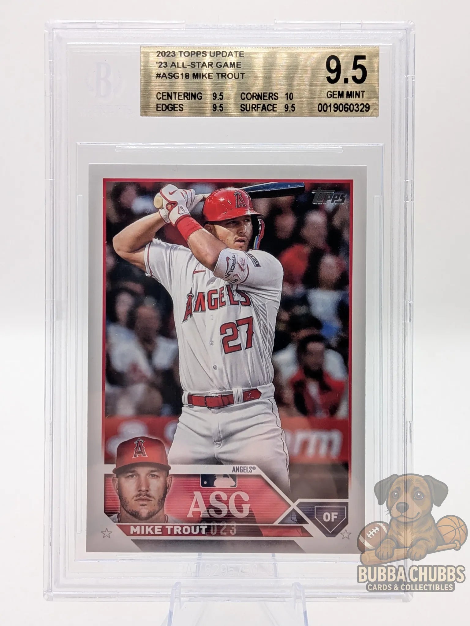 Baseball trading card of Mike Trout Topps Update Series All Star Game Insert BGS 9.5