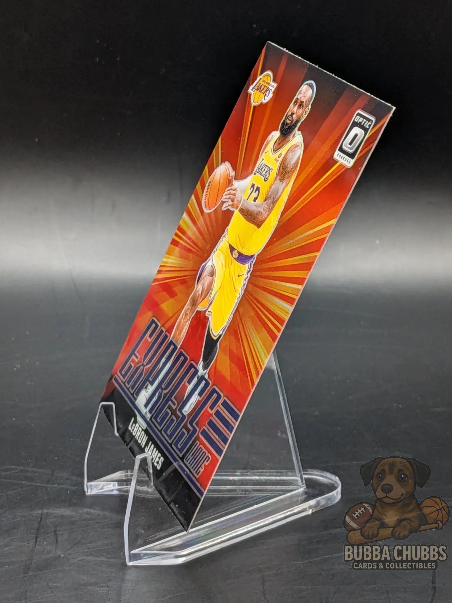 Basketball trading card of LeBron James of the LA Lakers jersey panini donruss optic express lane