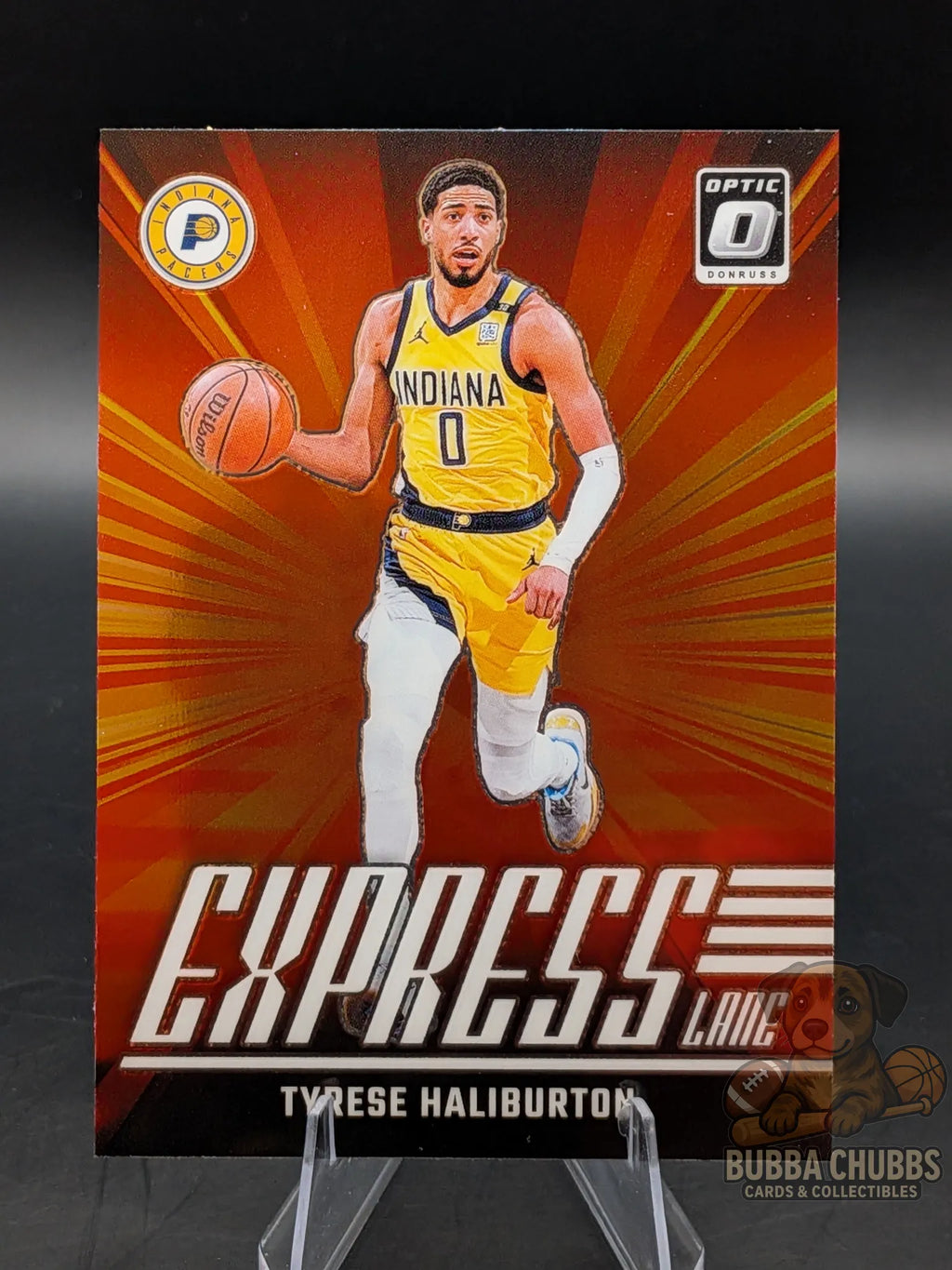 Basketball trading card of Tyrese Haliburton of the Indiana Pacers panini donruss optic express lane