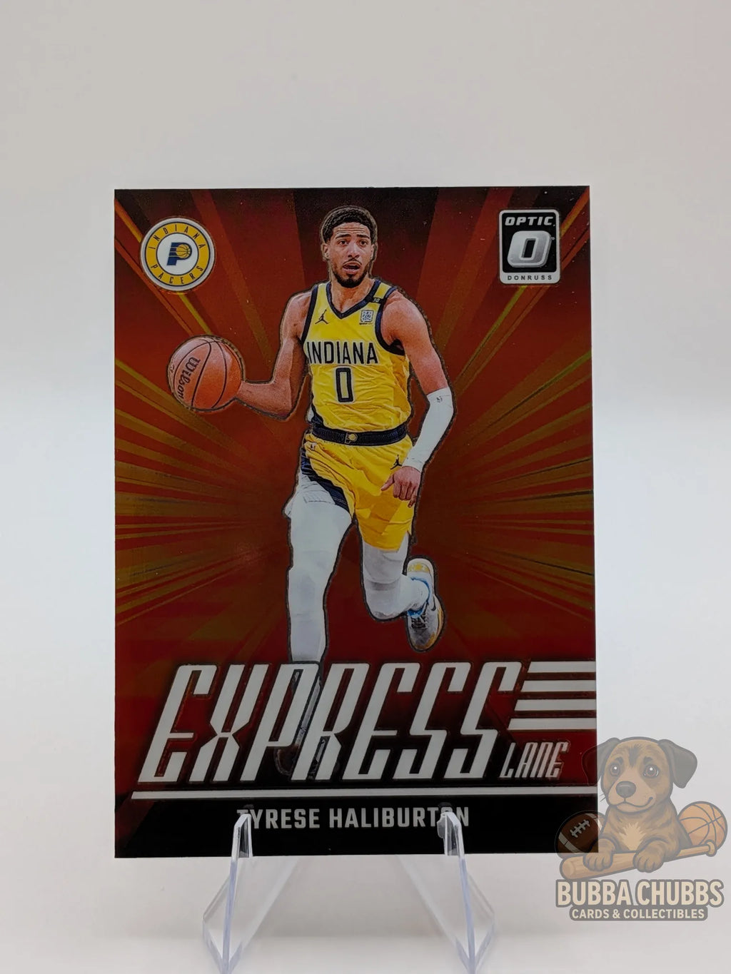 Basketball trading card of Tyrese Haliburton of the Indiana Pacers panini donruss optic express lane