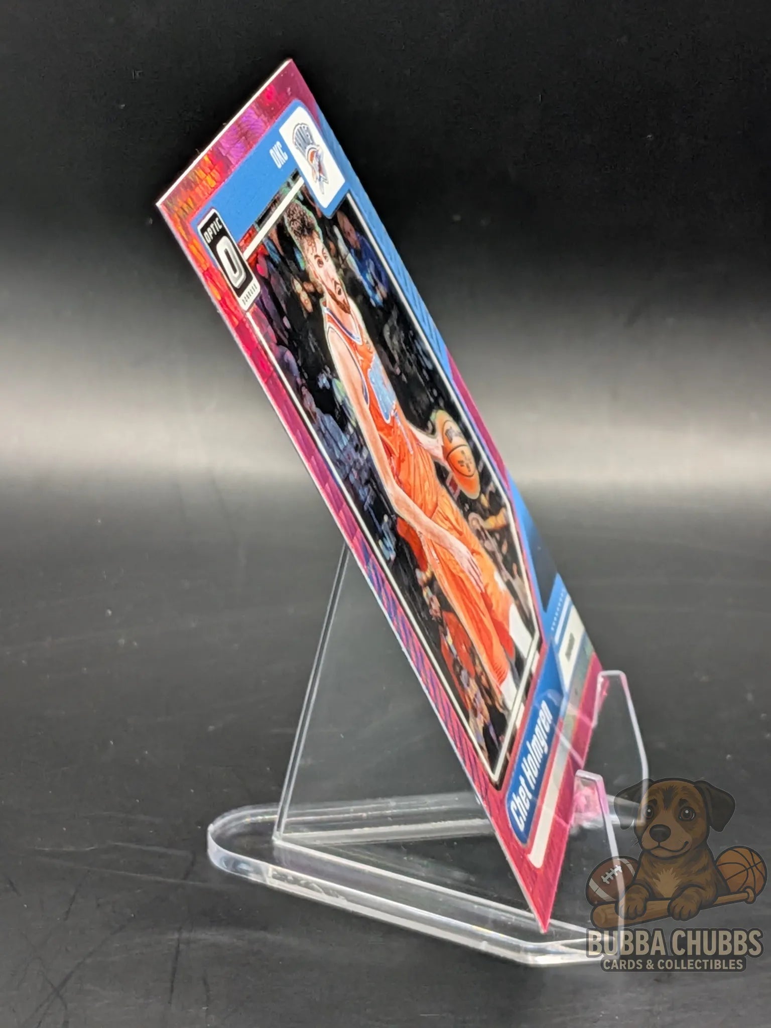 Basketball trading card of Chet Holmgren of the OKC Thunder panini donruss optic pink parallel