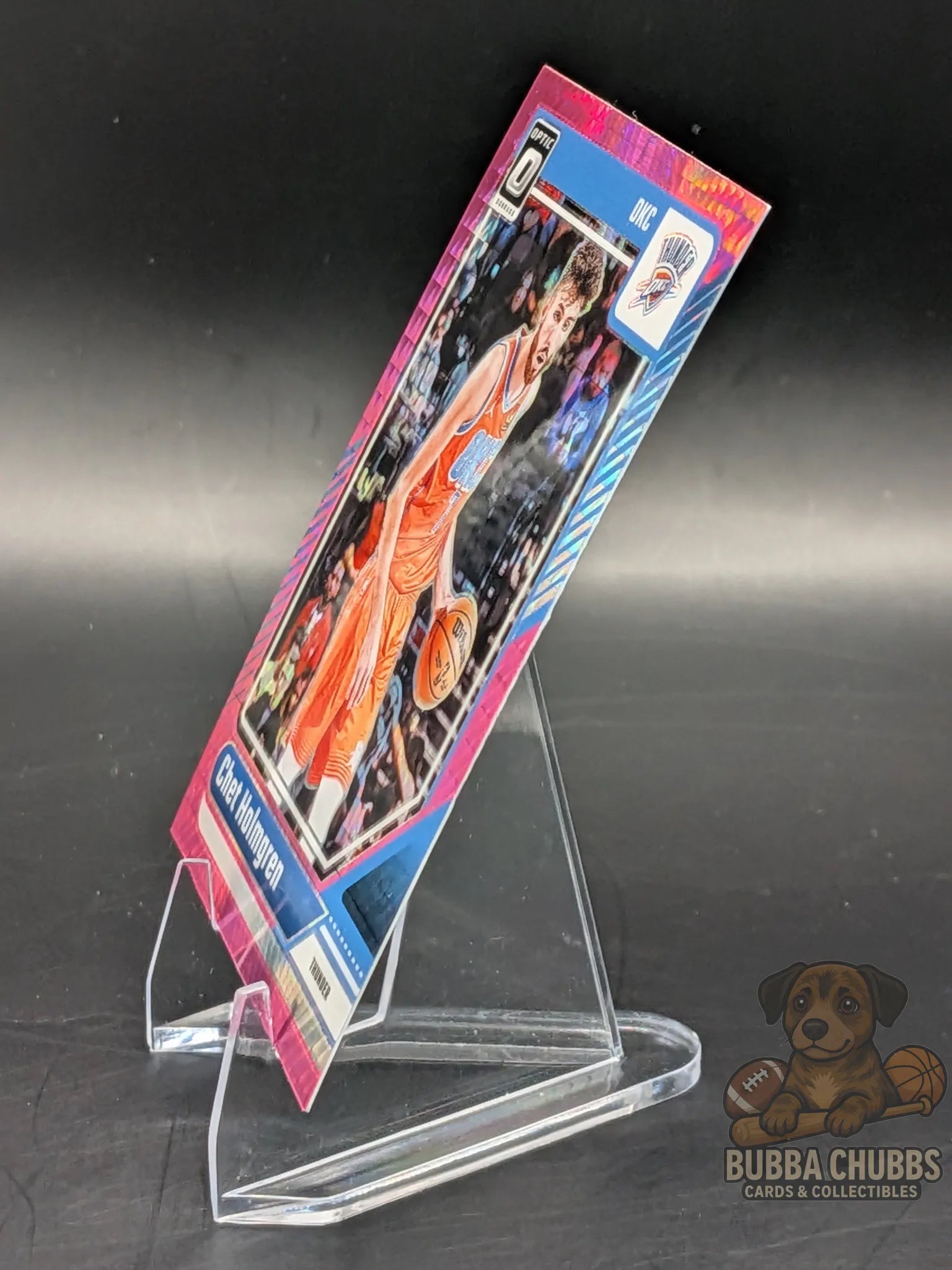 Basketball trading card of Chet Holmgren of the OKC Thunder panini donruss optic pink parallel
