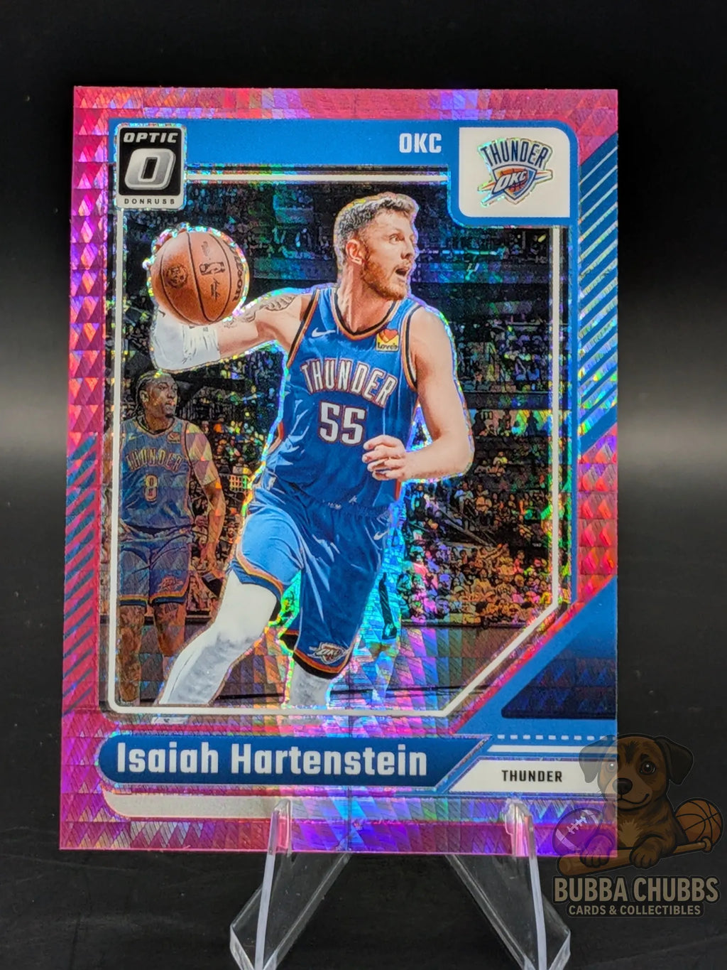 Basketball trading card of Isaiah Hartenstein with Oklahoma City Thunder panini donruss optic pink parallel