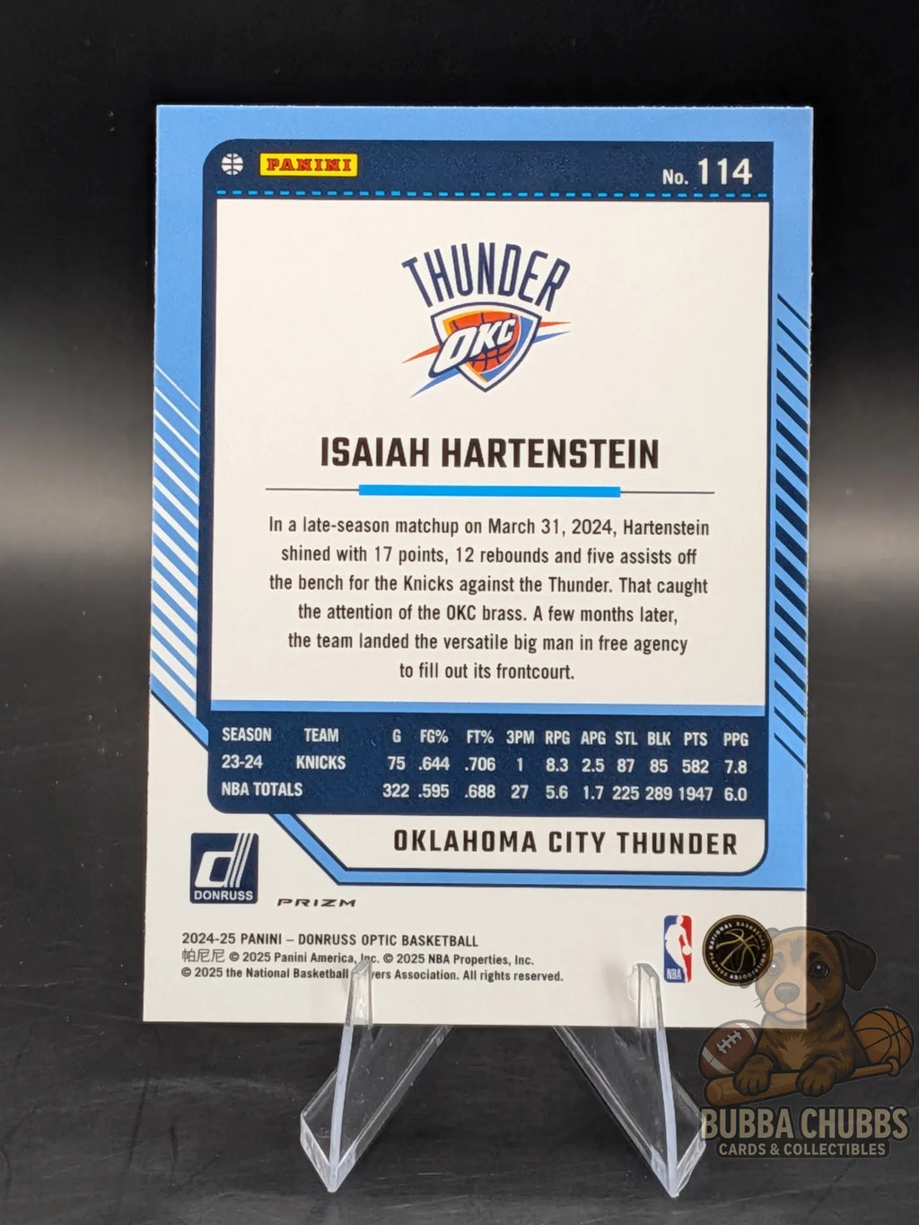 Basketball trading card of Isaiah Hartenstein with Oklahoma City Thunder panini donruss optic pink parallel