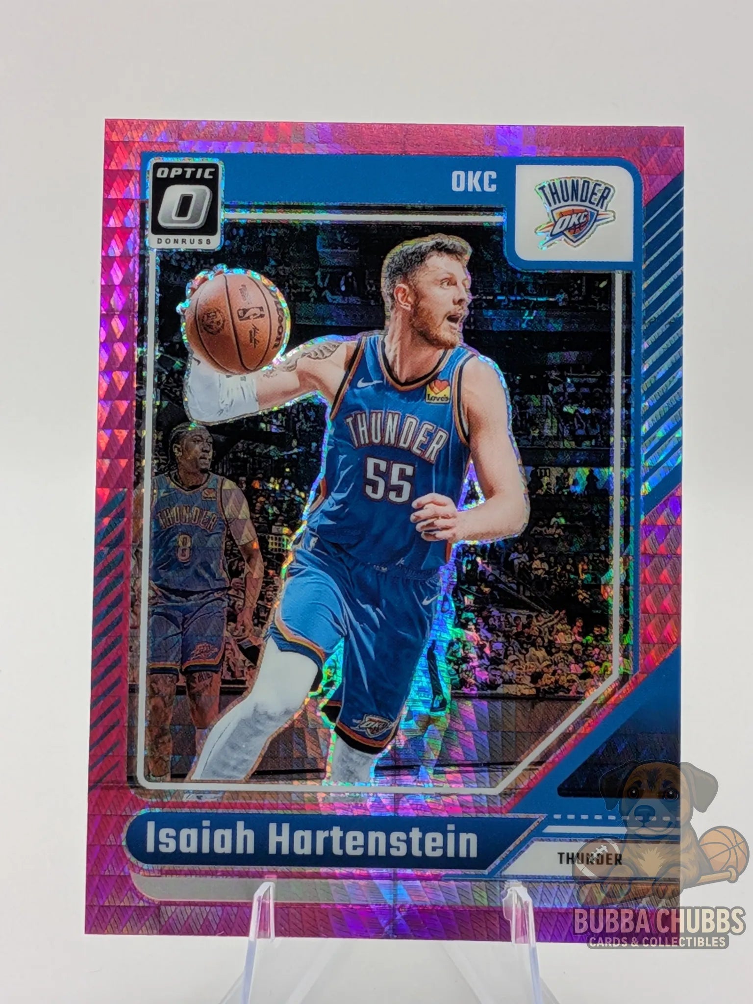 Basketball trading card of Isaiah Hartenstein with Oklahoma City Thunder panini donruss optic pink parallel