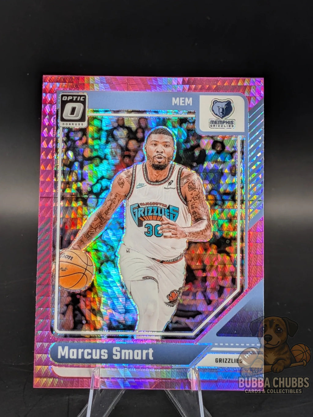 Basketball trading card of Marcus Smart of the Memphis Grizzlies panini donruss optic pink parallel