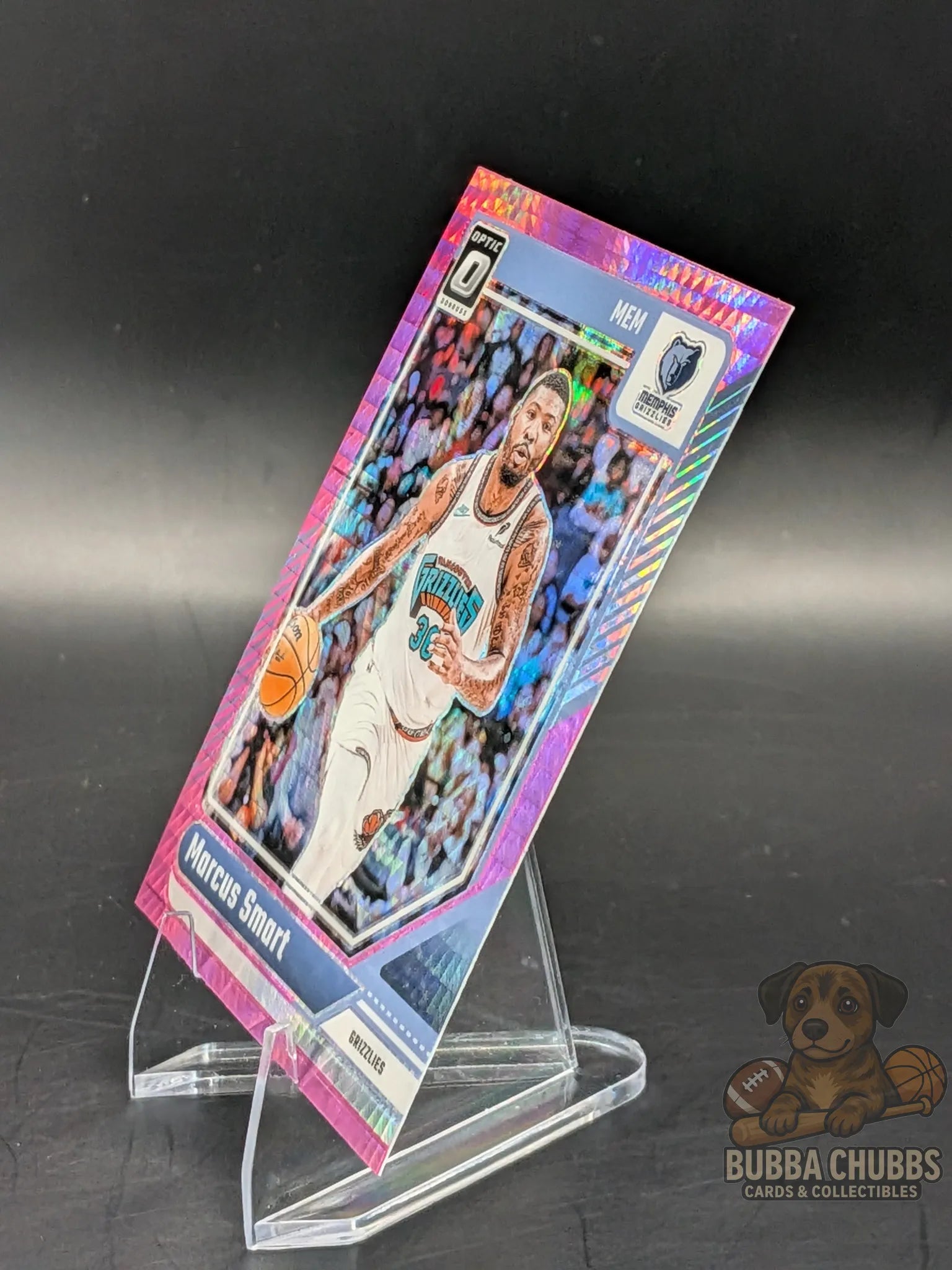 Basketball trading card of Marcus Smart of the Memphis Grizzlies panini donruss optic pink parallel