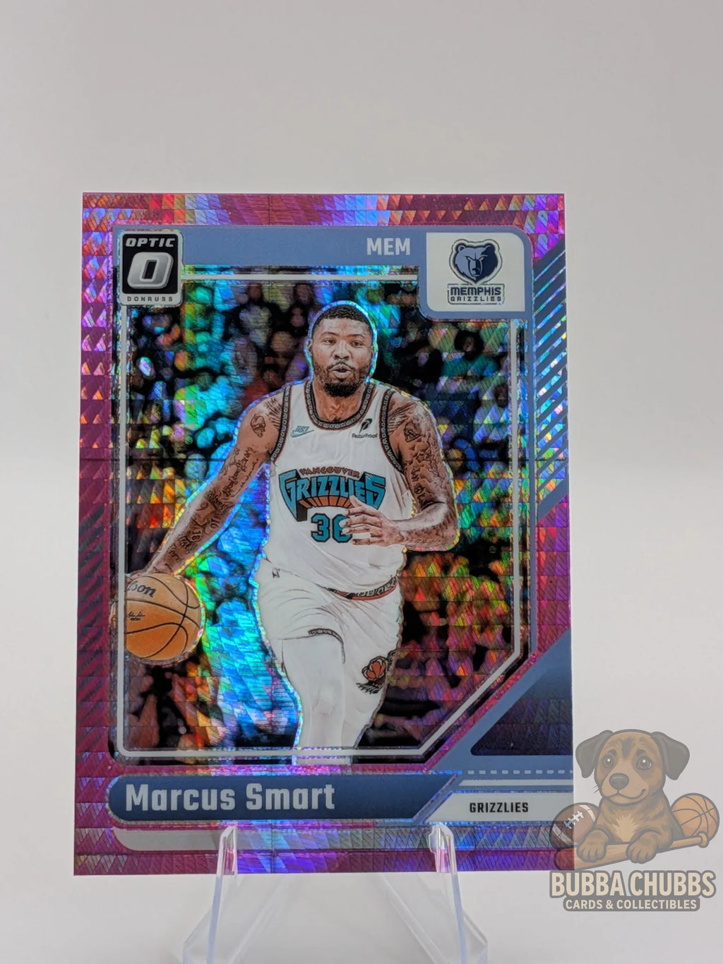 Basketball trading card of Marcus Smart of the Memphis Grizzlies panini donruss optic pink parallel
