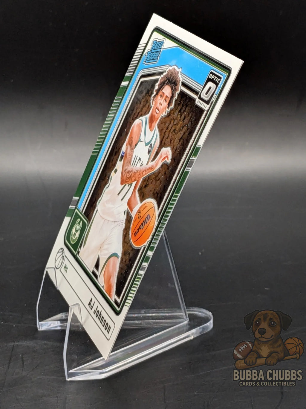 Basketball trading card of AJ Johnson of the Milwaukee Bucks panini donruss  optic rated rookie