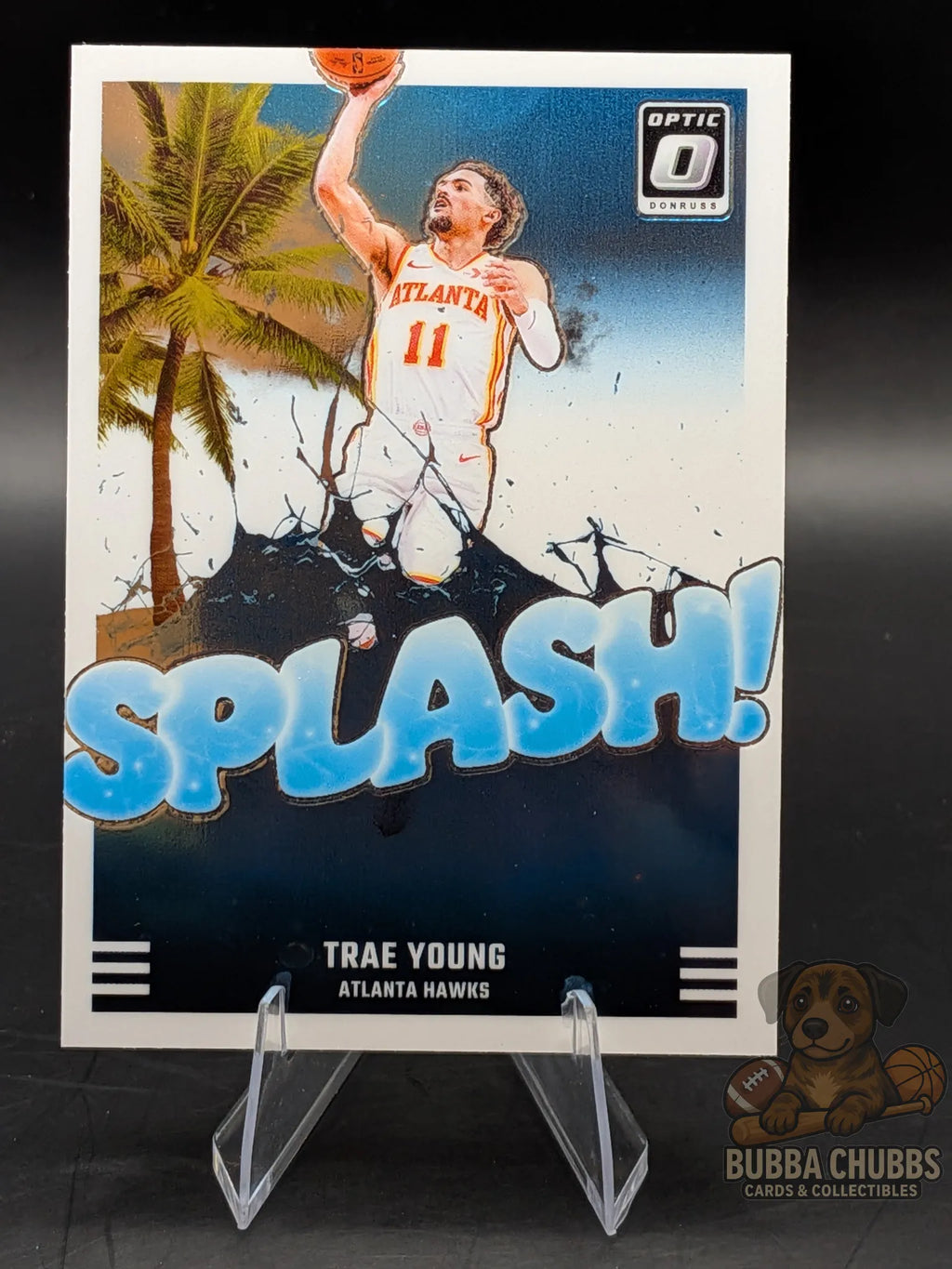Basketball trading card of Trae Young of the Atlanta Hawks panini donruss optic splash! parallel insert