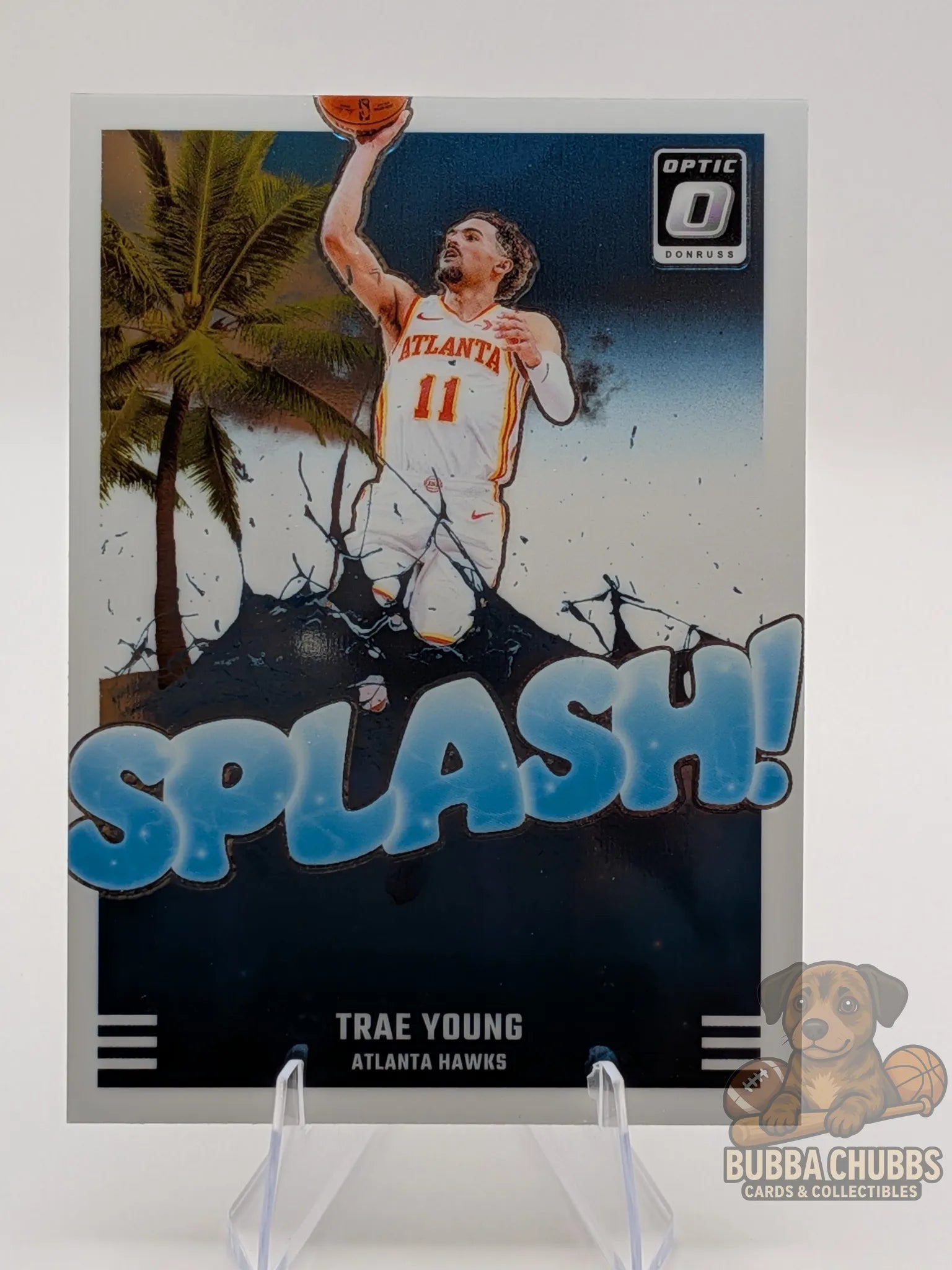 Basketball trading card of Trae Young of the Atlanta Hawks panini donruss optic splash! parallel insert