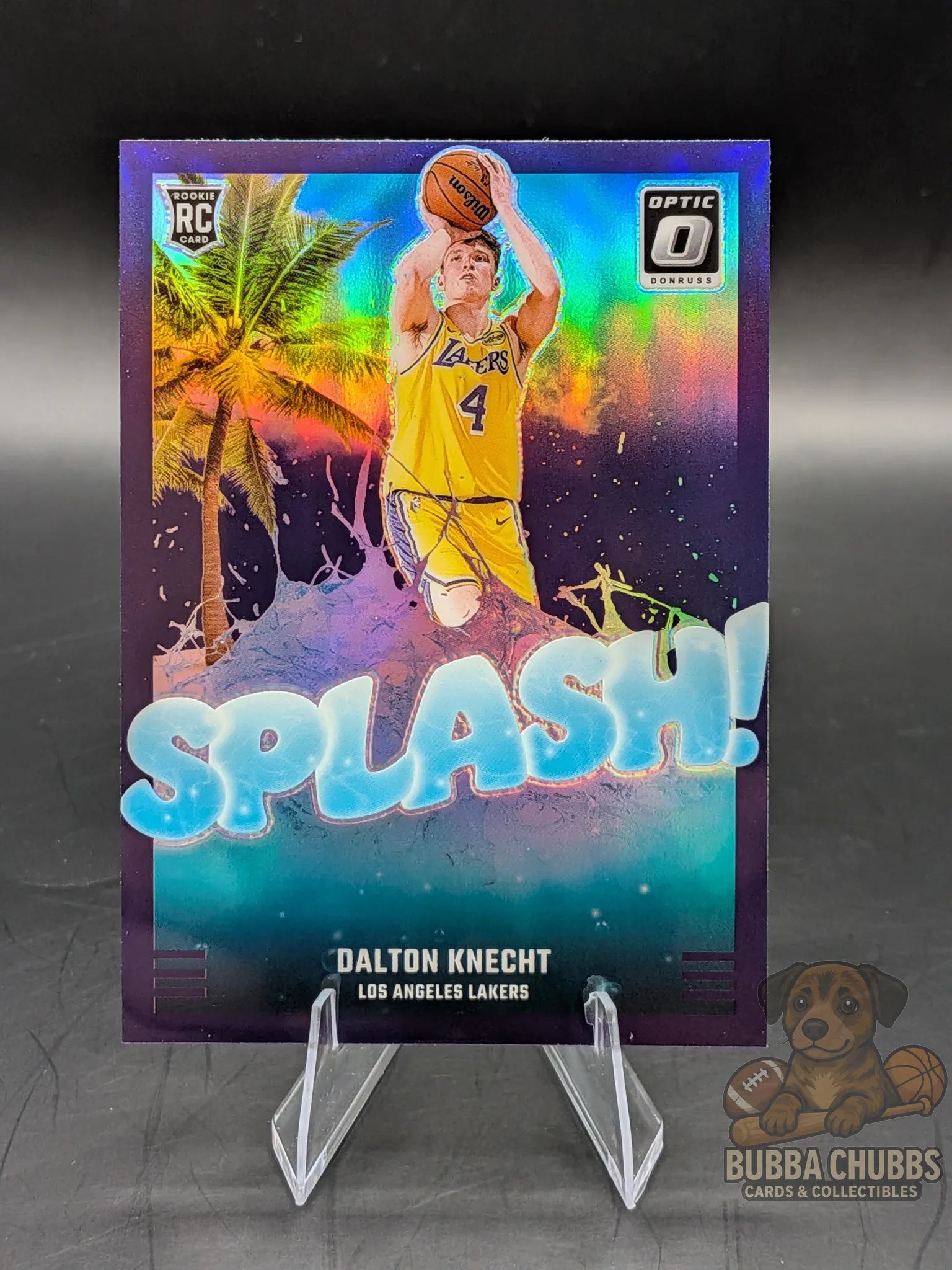 Basketball rookie trading card Dalton Knecht of the LA Lakers panini donruss optic splash! blue parallel holographic