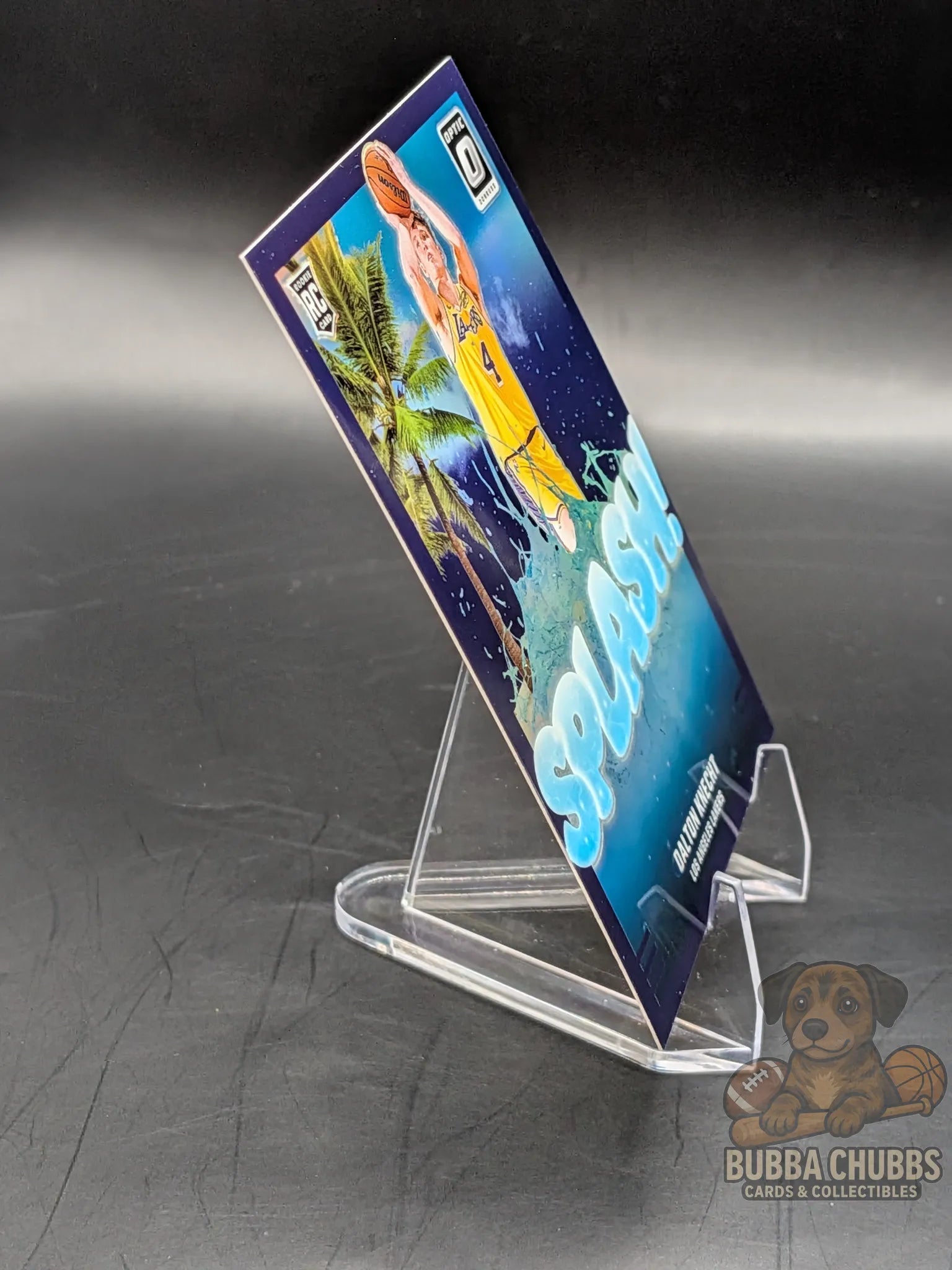 Basketball rookie trading card Dalton Knecht of the LA Lakers panini donruss optic splash! blue parallel holographic