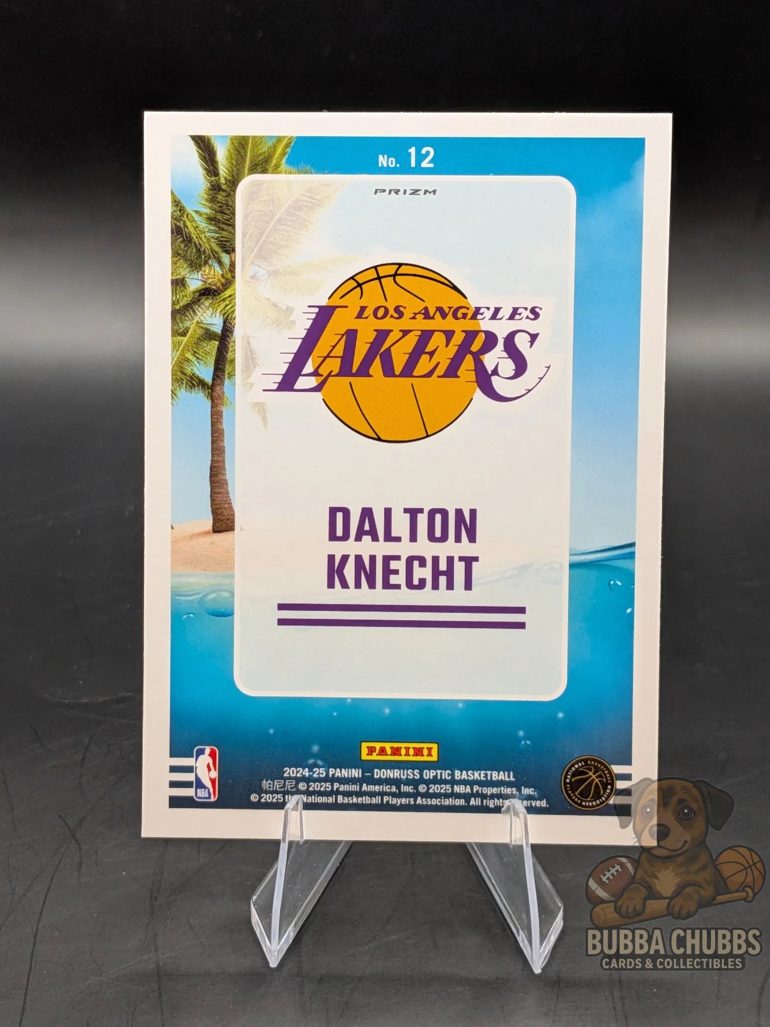 Basketball rookie trading card Dalton Knecht of the LA Lakers panini donruss optic splash! blue parallel holographic