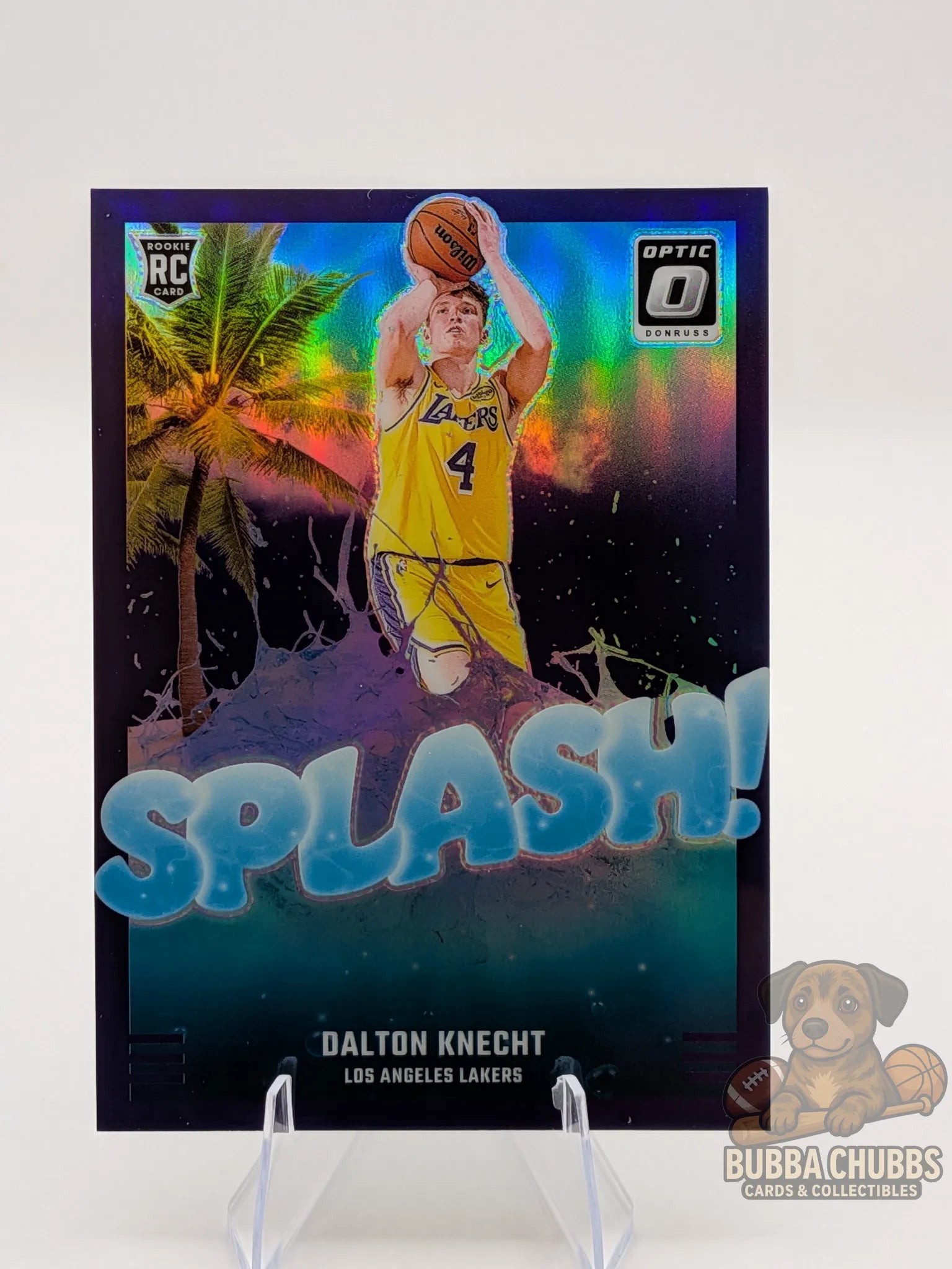Basketball rookie trading card Dalton Knecht of the LA Lakers panini donruss optic splash! blue parallel holographic
