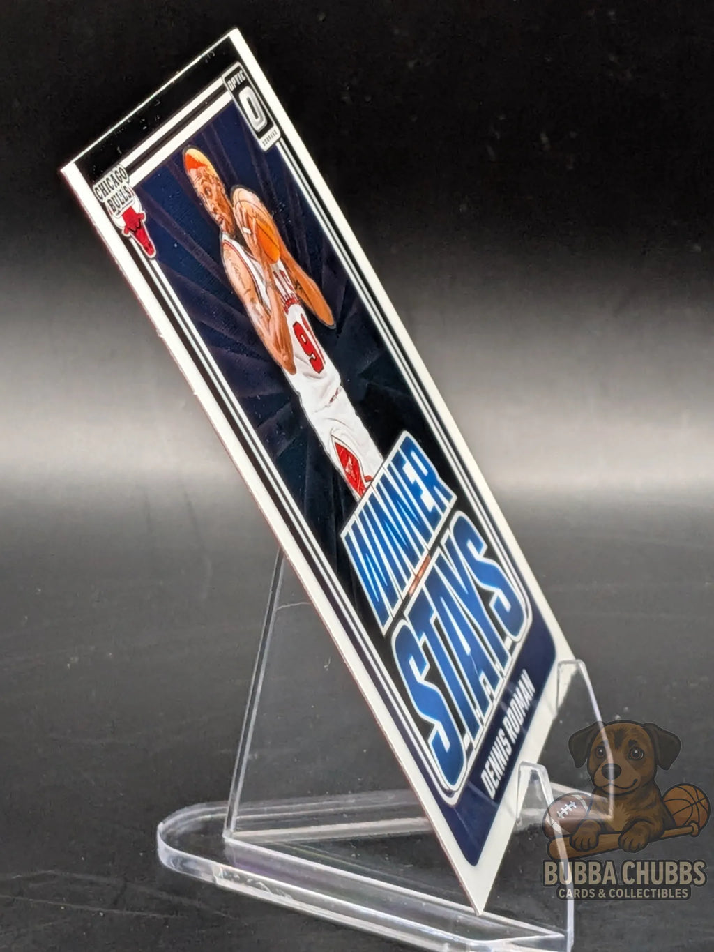 Basketball trading card of Dennis Rodman of the Chicago Bulls panini donruss optic Winner Stays
