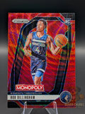 Basketball trading card featuring a basketball player rookie rob dillingham of the minnesota timberwolves panini prizm monopoly red shimmer parallel 