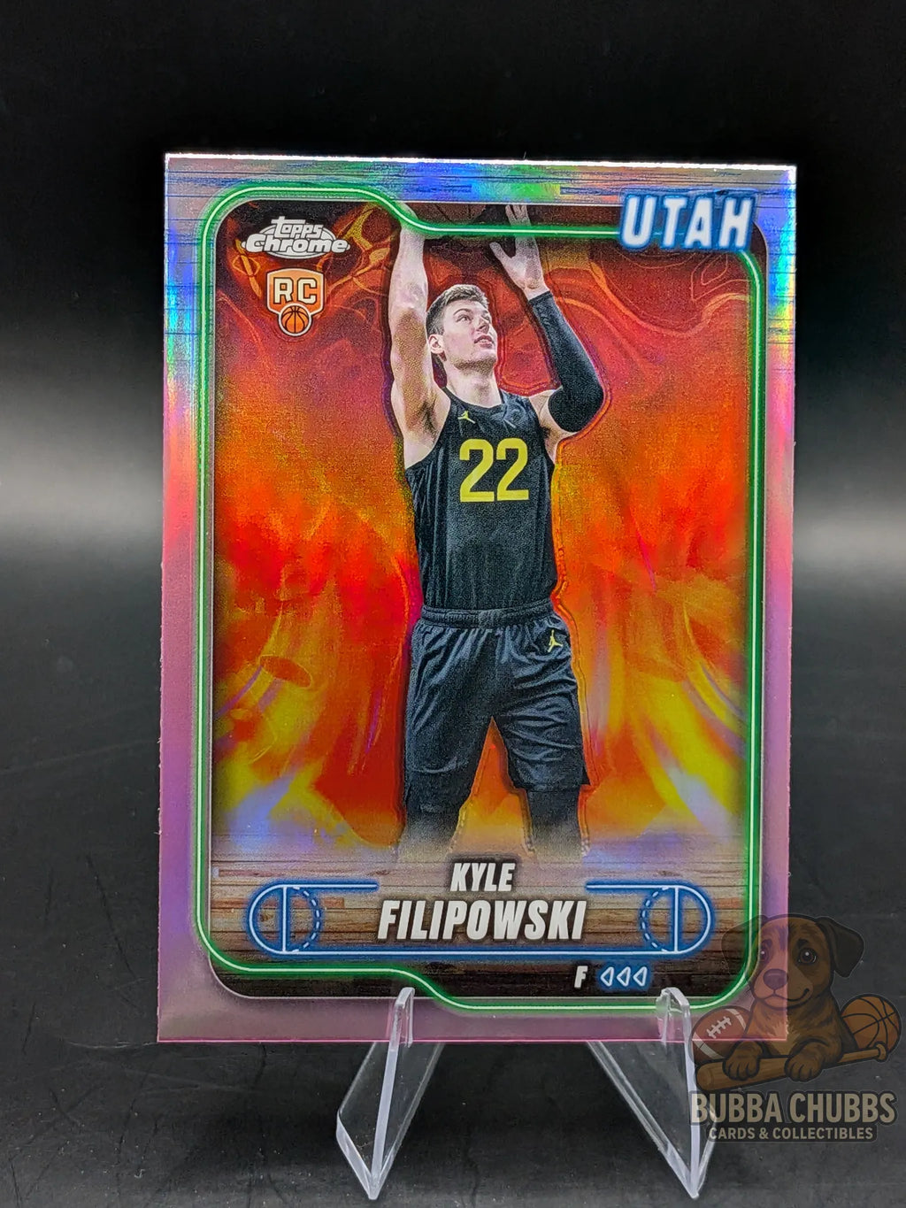 Basketball trading card of rookie Kyle Filipowski topps chrome pink rainbow parallel