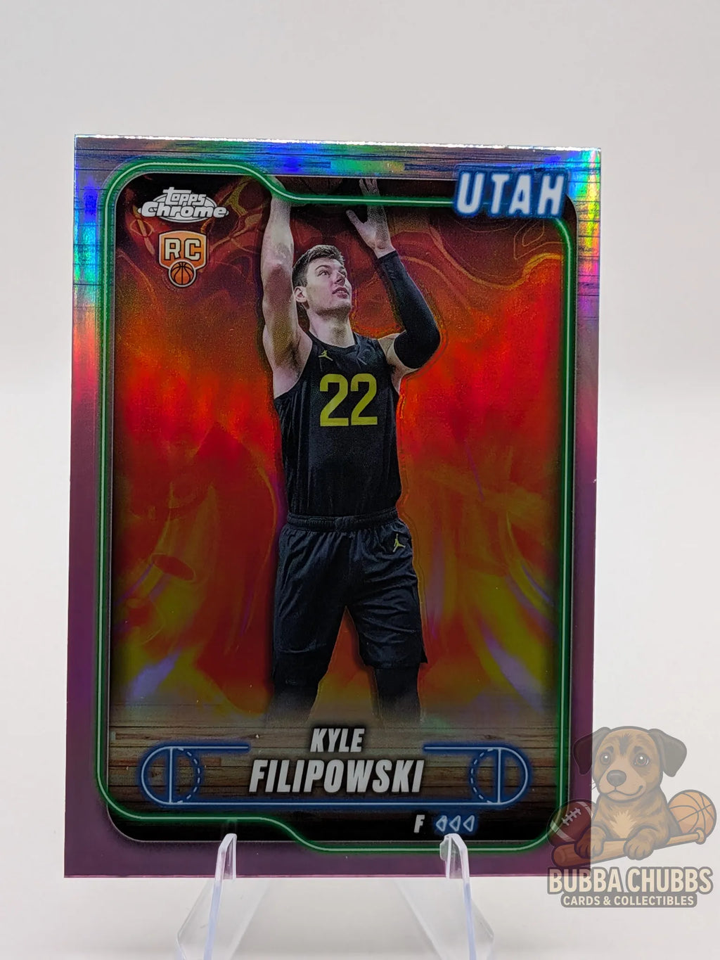Basketball trading card of rookie Kyle Filipowski topps chrome pink rainbow parallel