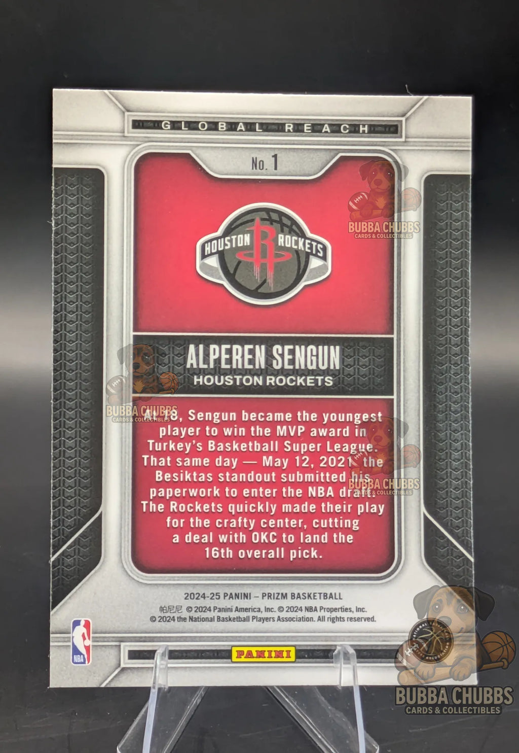 Basketball trading card featuring Alperen Sengun of the Houston Rockets Panini Prizm Global Reach Subset Parallel