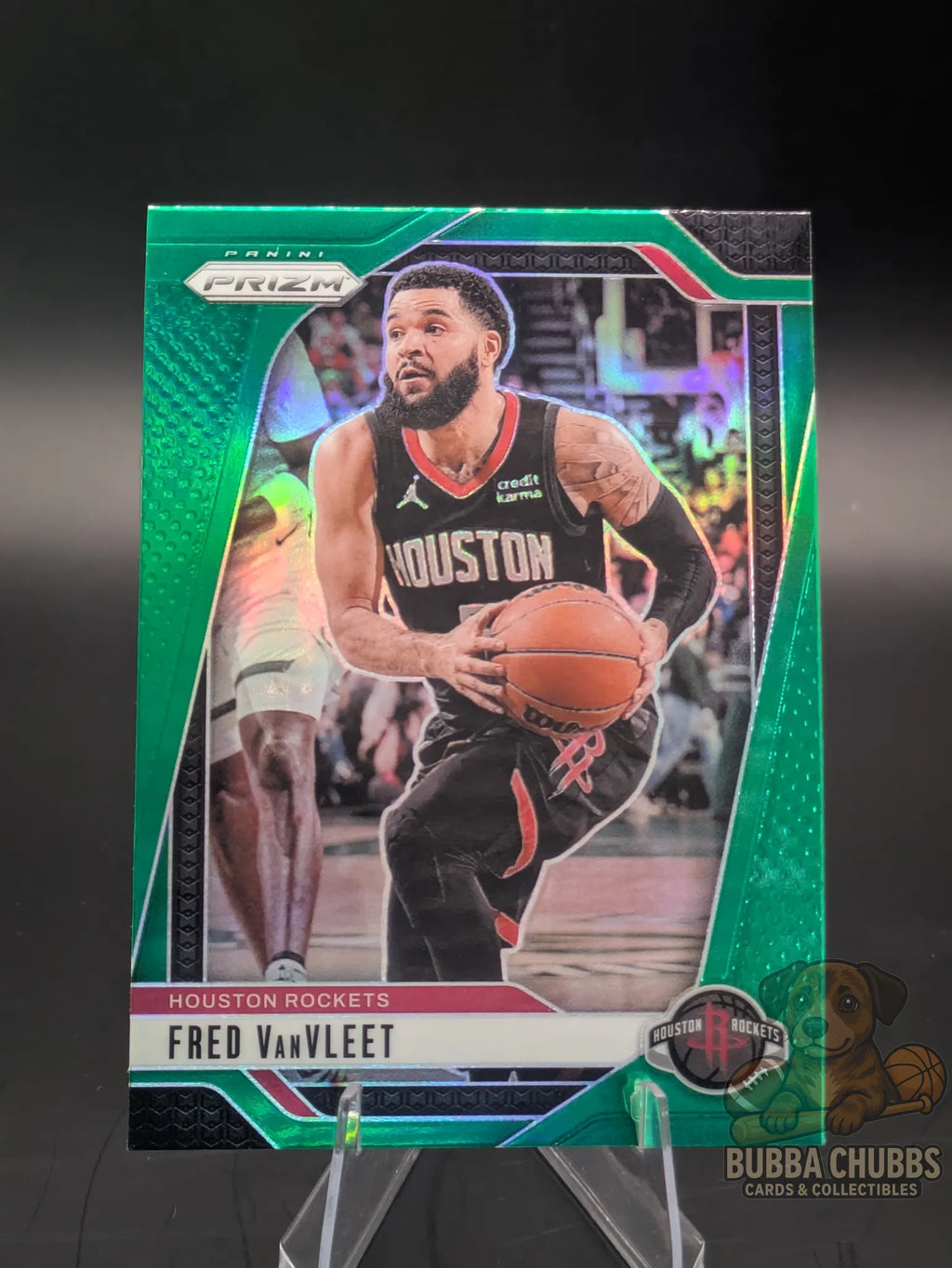 Basketball trading card featuring Fred VanVleet of the Houston Rockets Panini Prizm Green Parallel