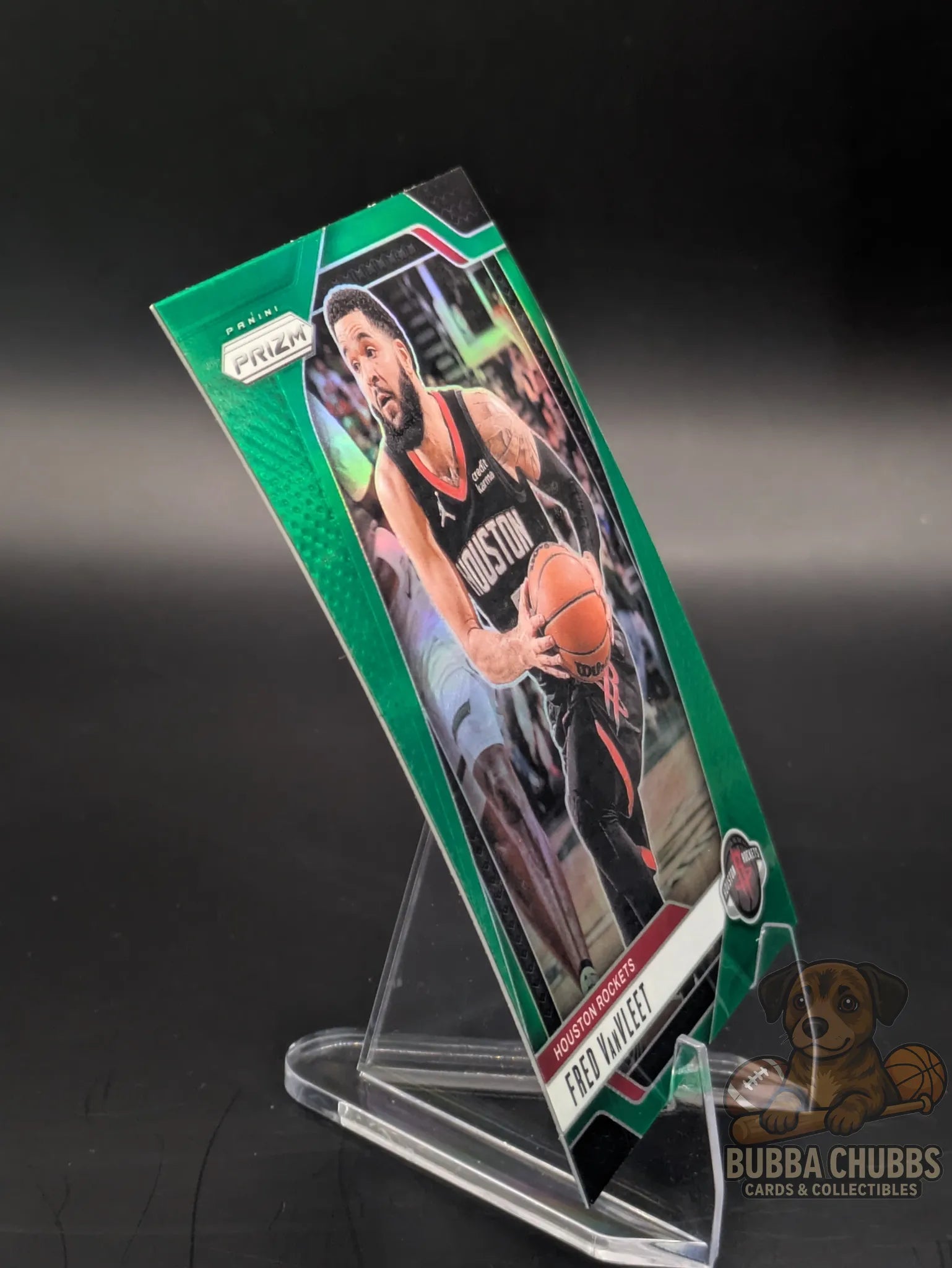 Basketball trading card featuring Fred VanVleet of the Houston Rockets Panini Prizm Green Parallel