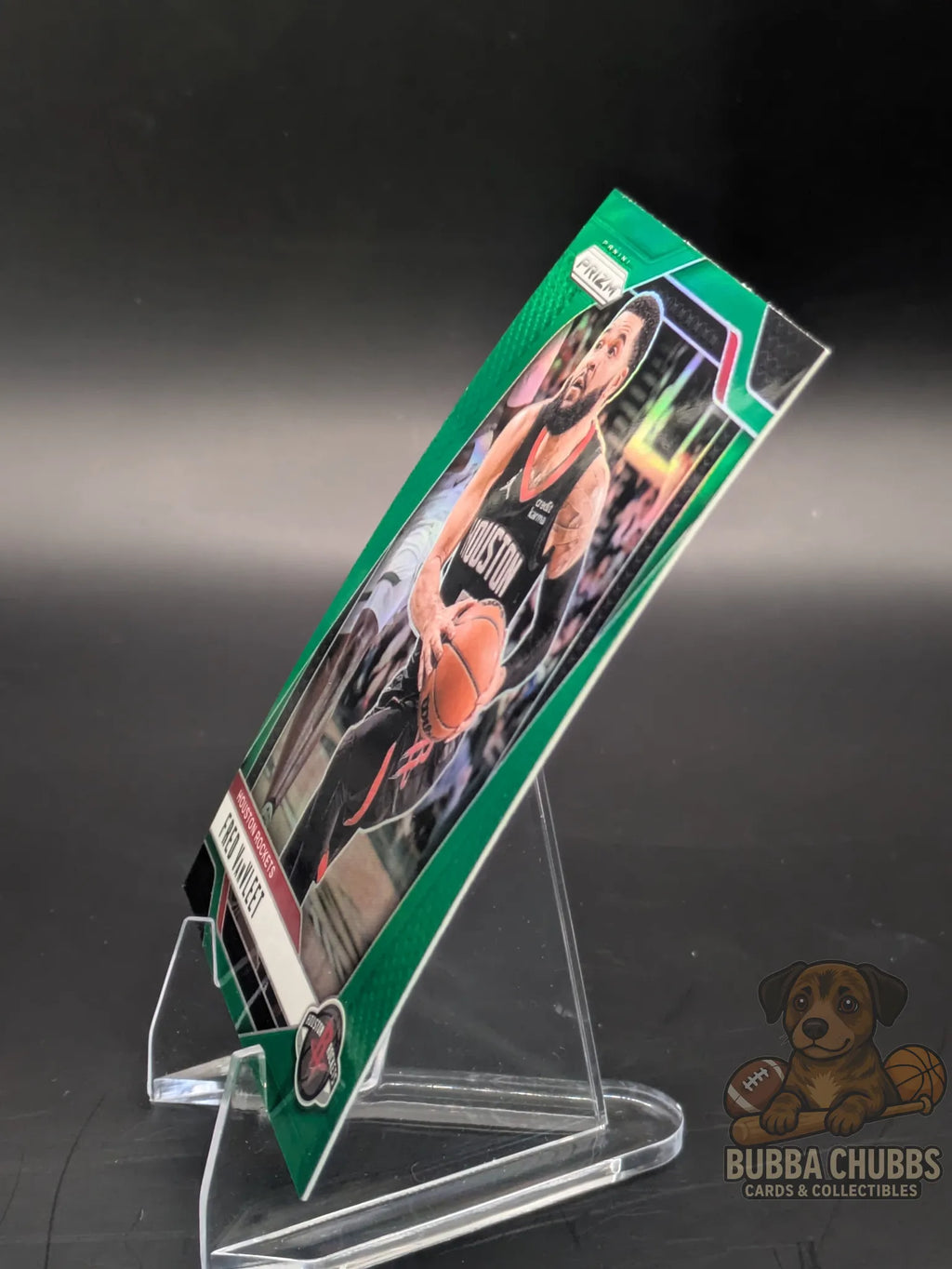 Basketball trading card featuring Fred VanVleet of the Houston Rockets Panini Prizm Green Parallel