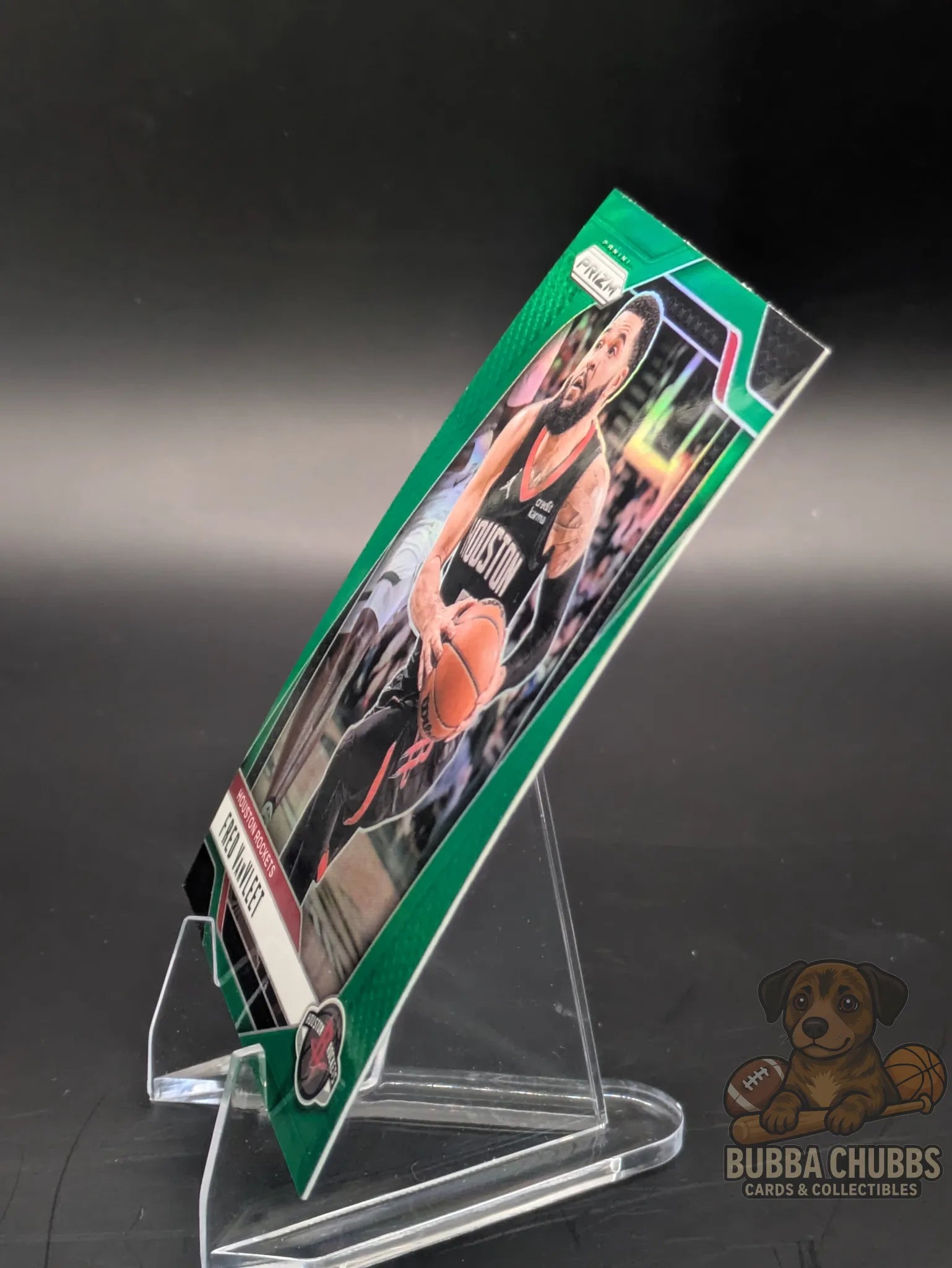 Basketball trading card featuring Fred VanVleet of the Houston Rockets Panini Prizm Green Parallel
